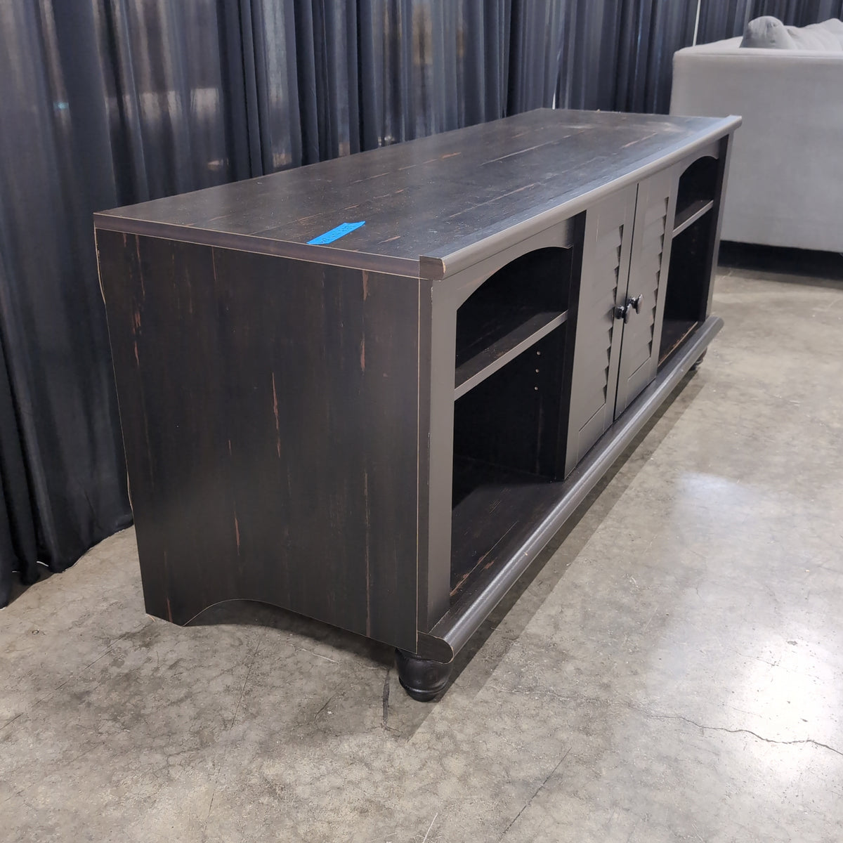 Dark Espresso Wood TV Stand with Louvered Doors