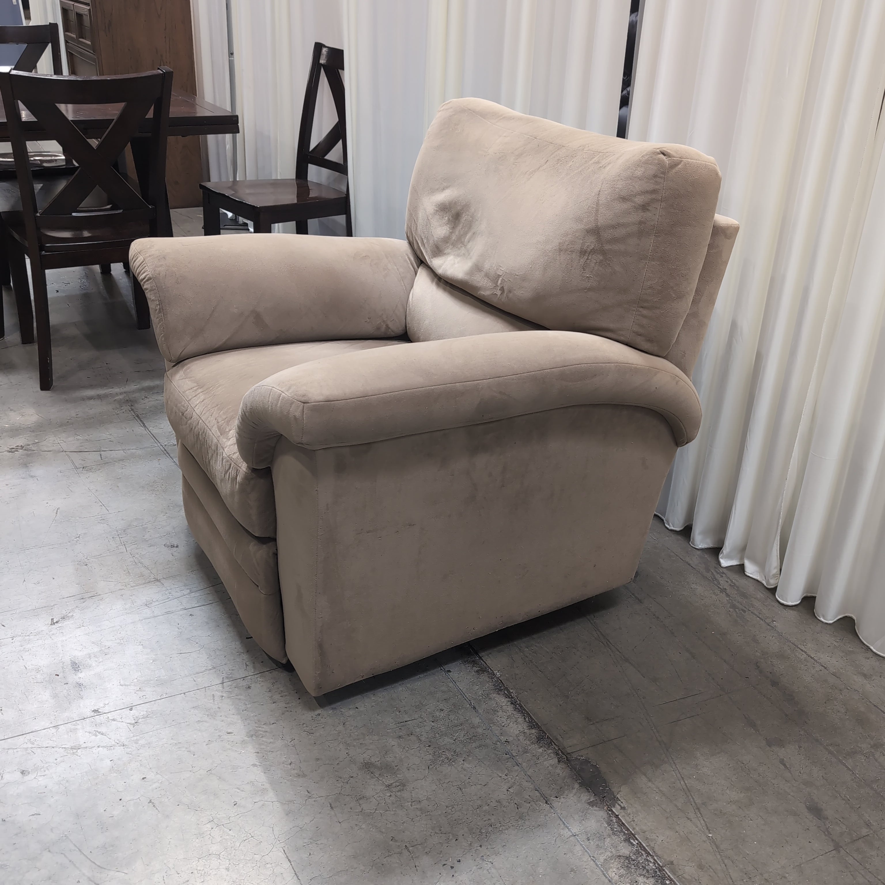 Plush Tan Microfiber Recliner with Rolled Arms