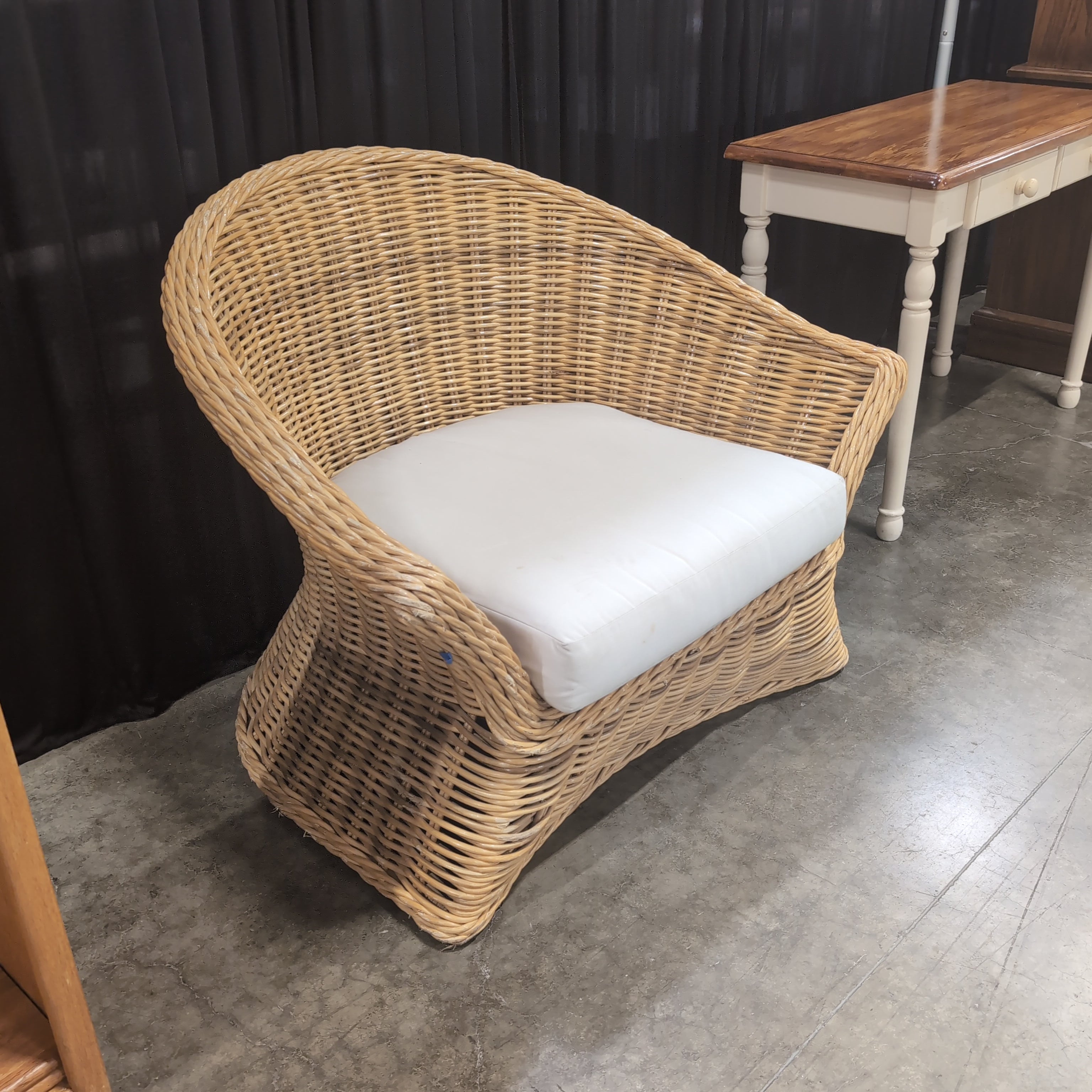 Natural Wicker Barrel Chair with Cream Cushion