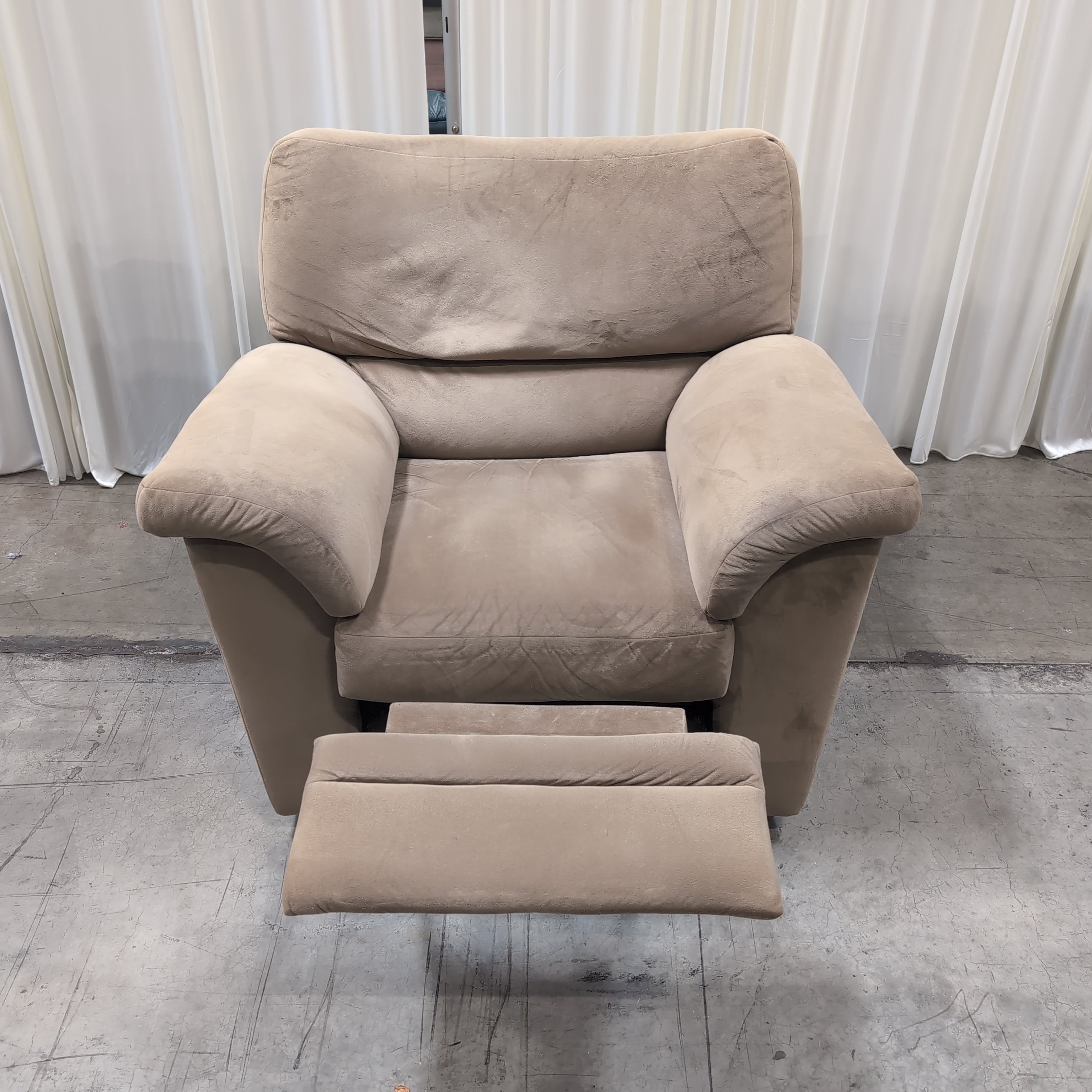 Plush Tan Microfiber Recliner with Rolled Arms