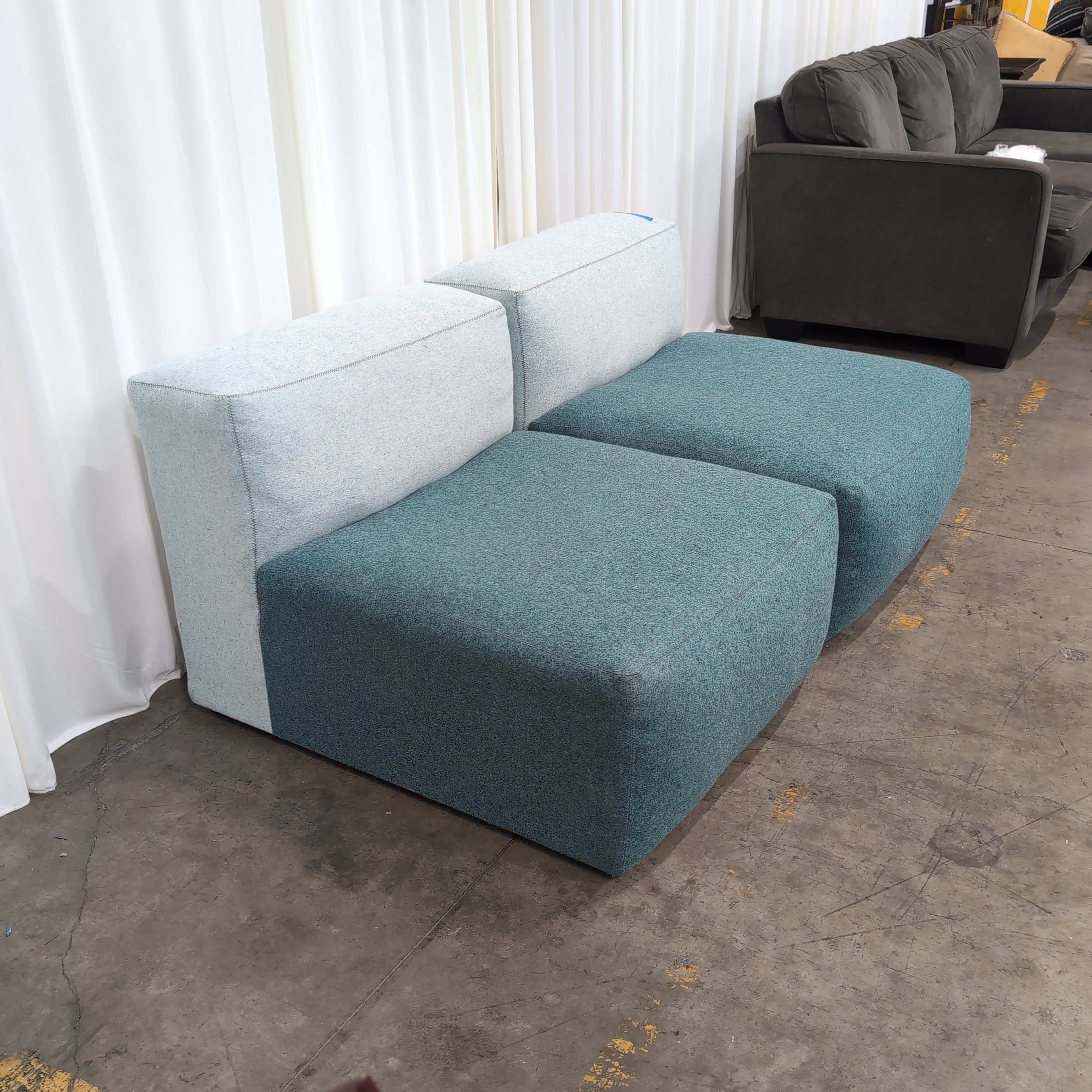 Pair of Two-Tone Green Fabric Modular Seat with Backrest
