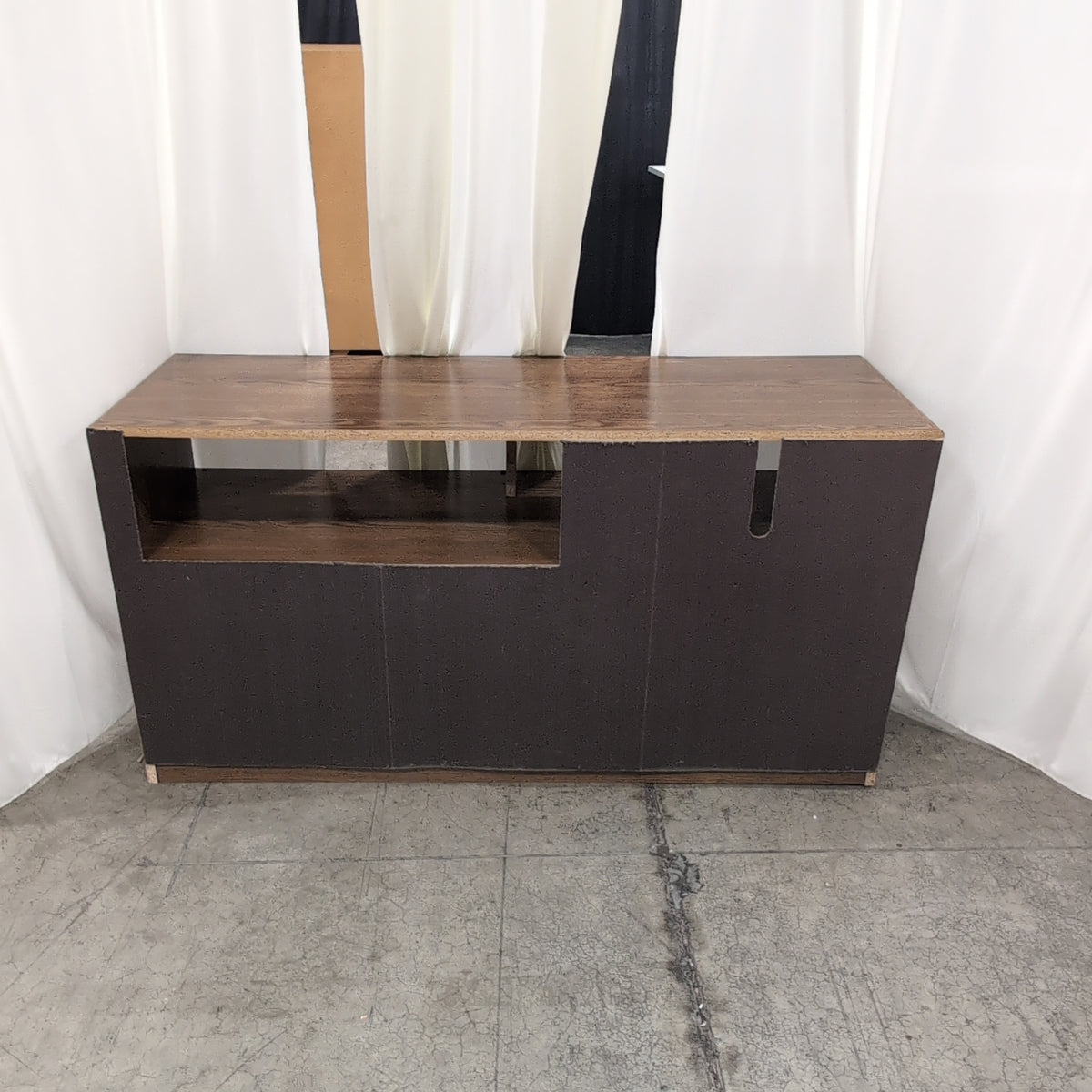 Dark Brown Wood TV Stand with Cabinet Storage