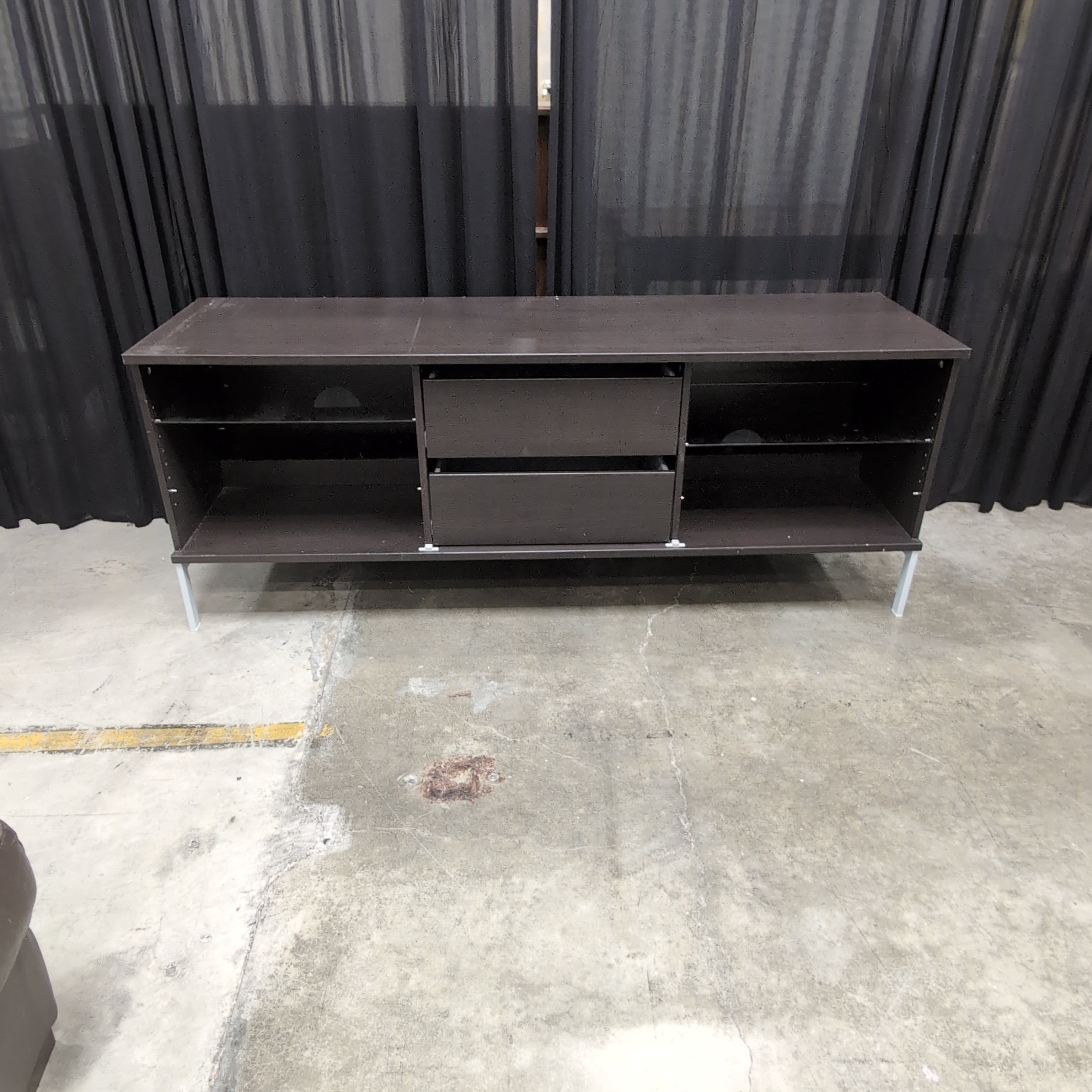 Dark Brown Two-Drawer TV Stand with Open Shelves