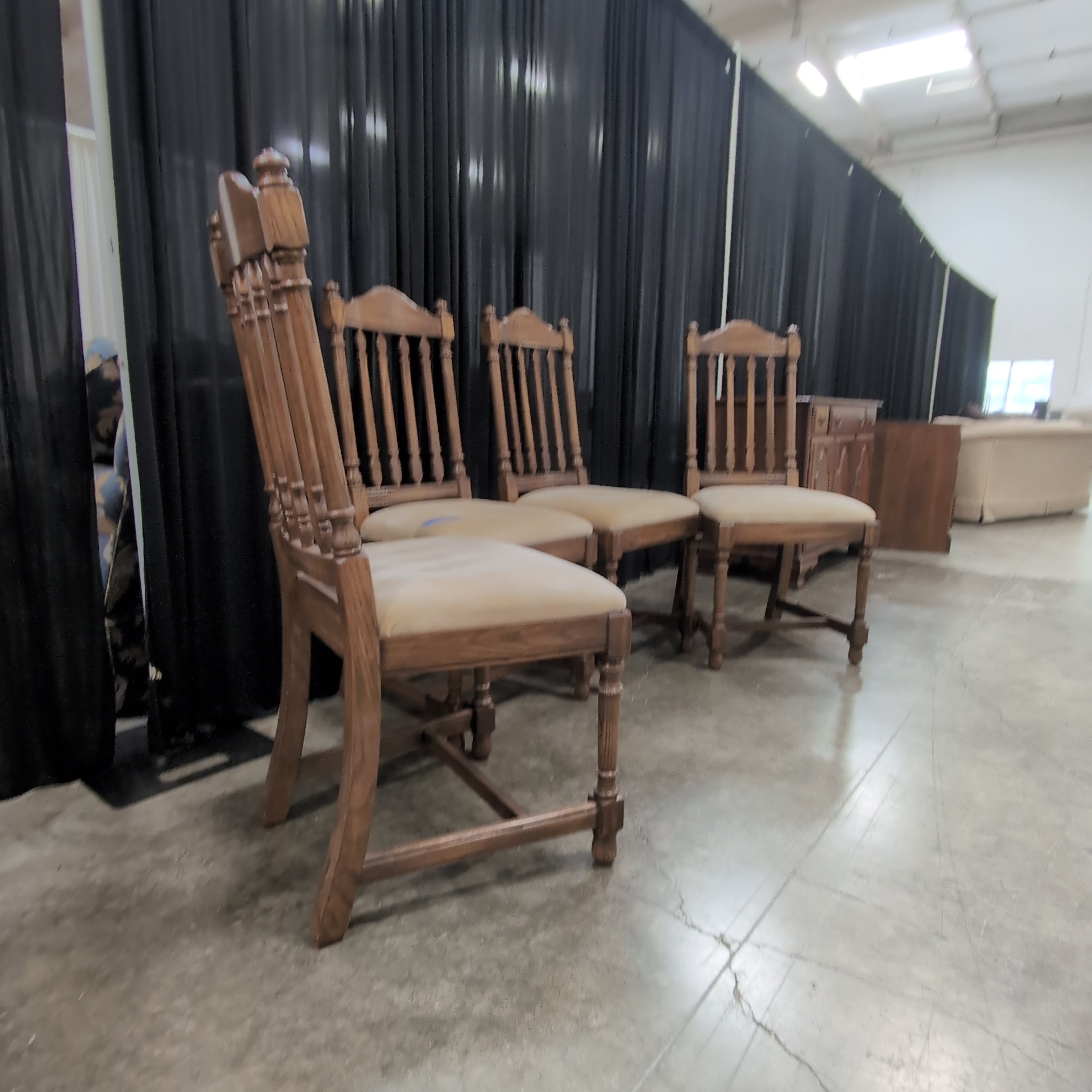 Traditional Brown Wood Dining Chairs with Beige Upholstery