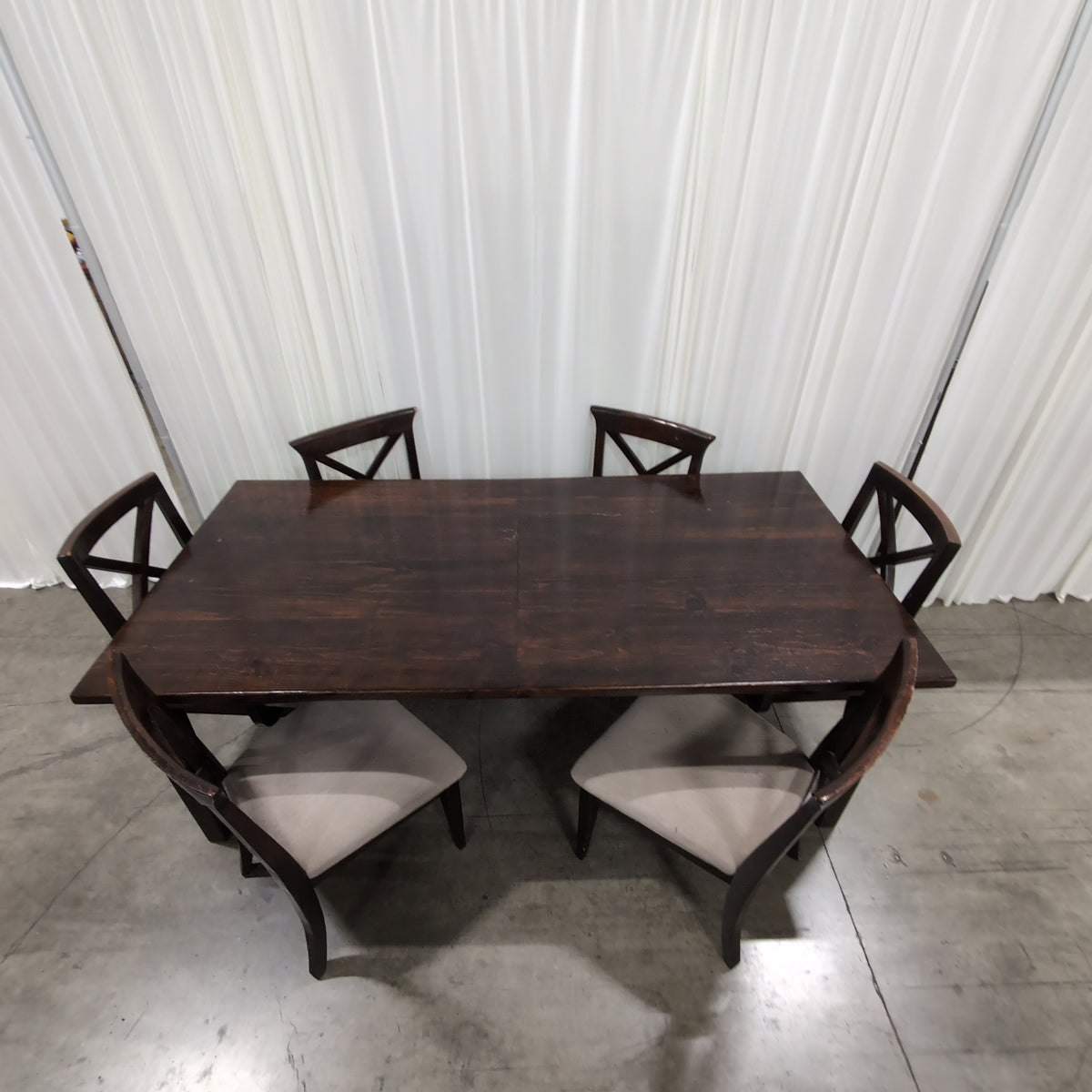 Dark Stained Wood Dining Table with Extension Mechanism