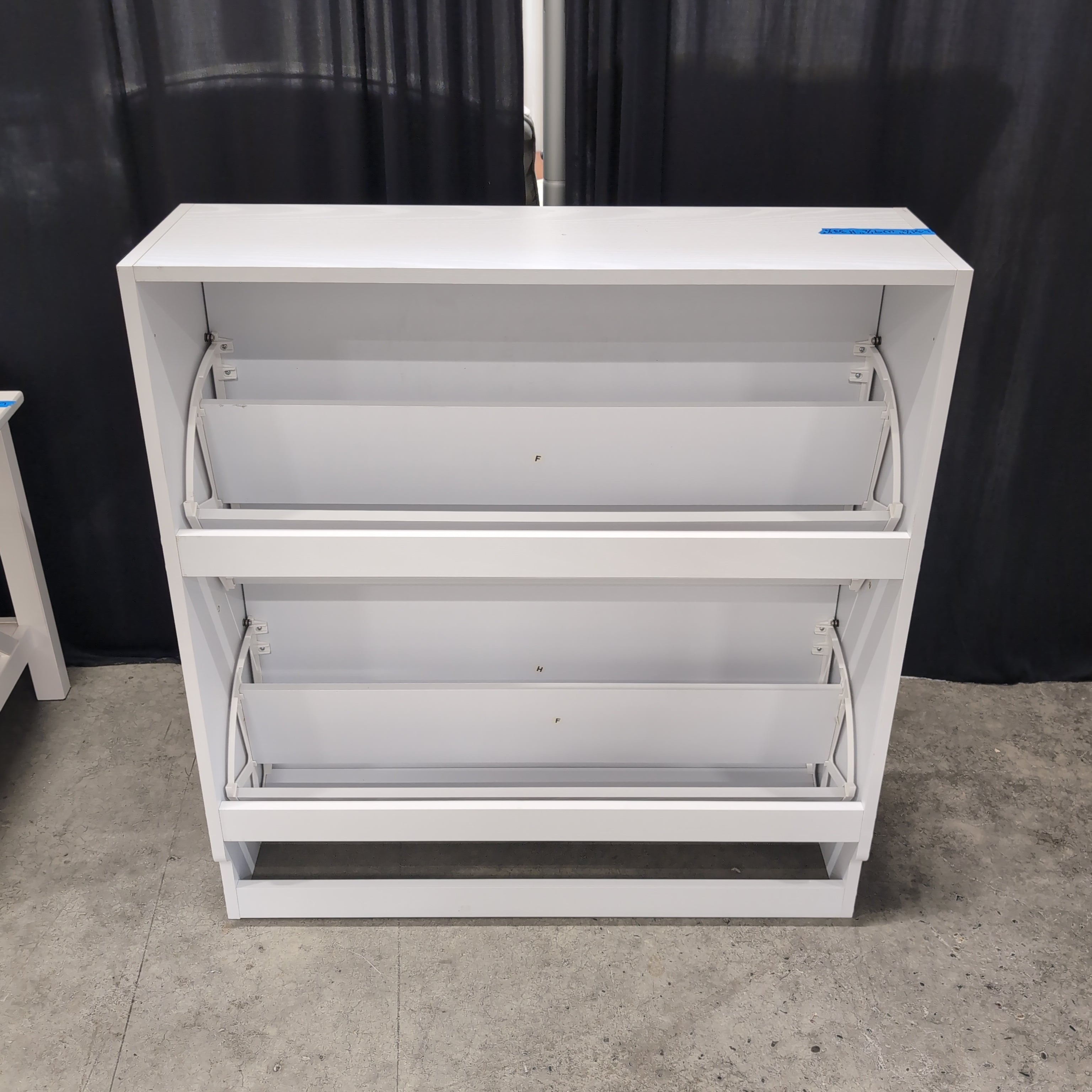 White Modern Shoe Cabinet with Gold Knobs
