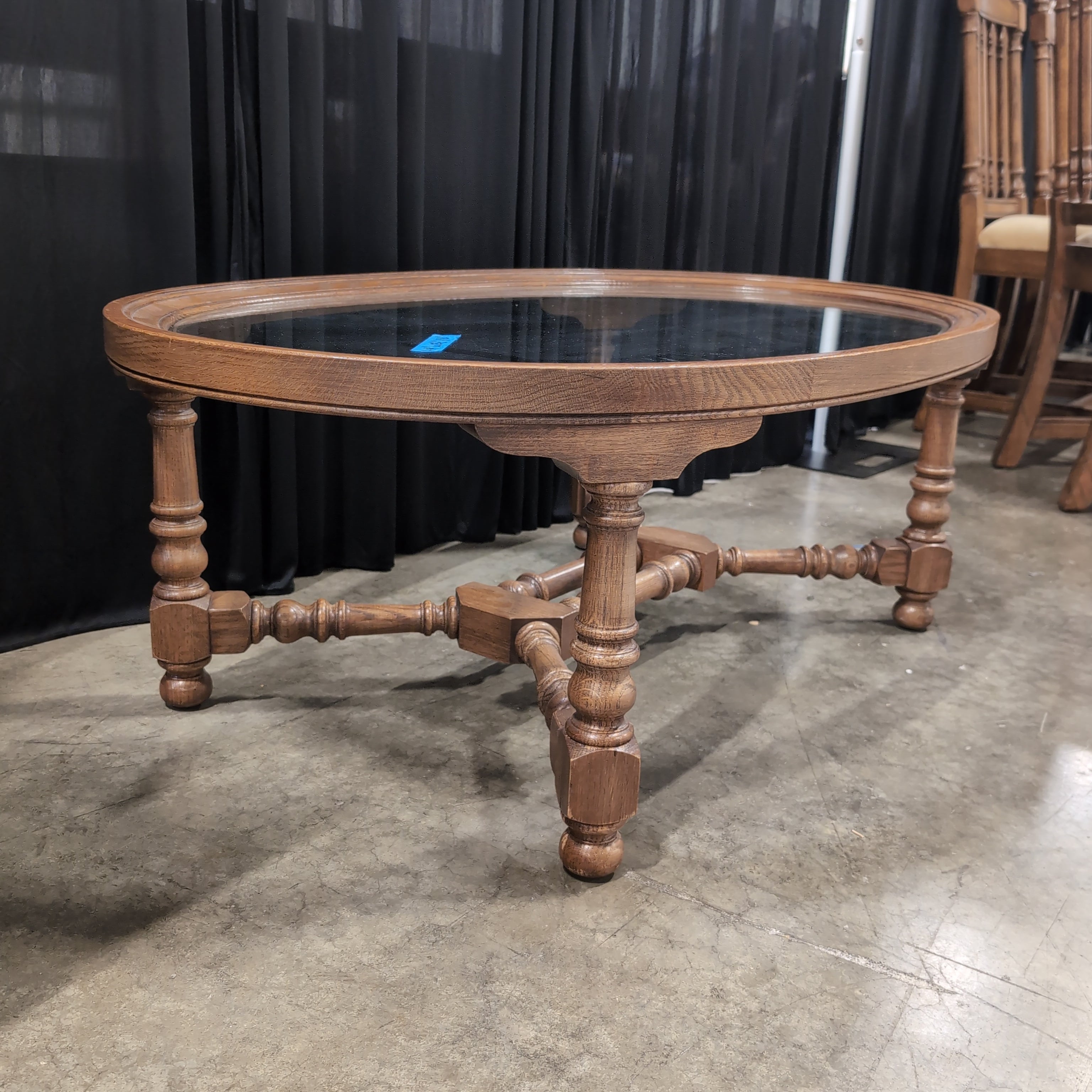 Traditional Oval Wood Coffee Table with Glass Top