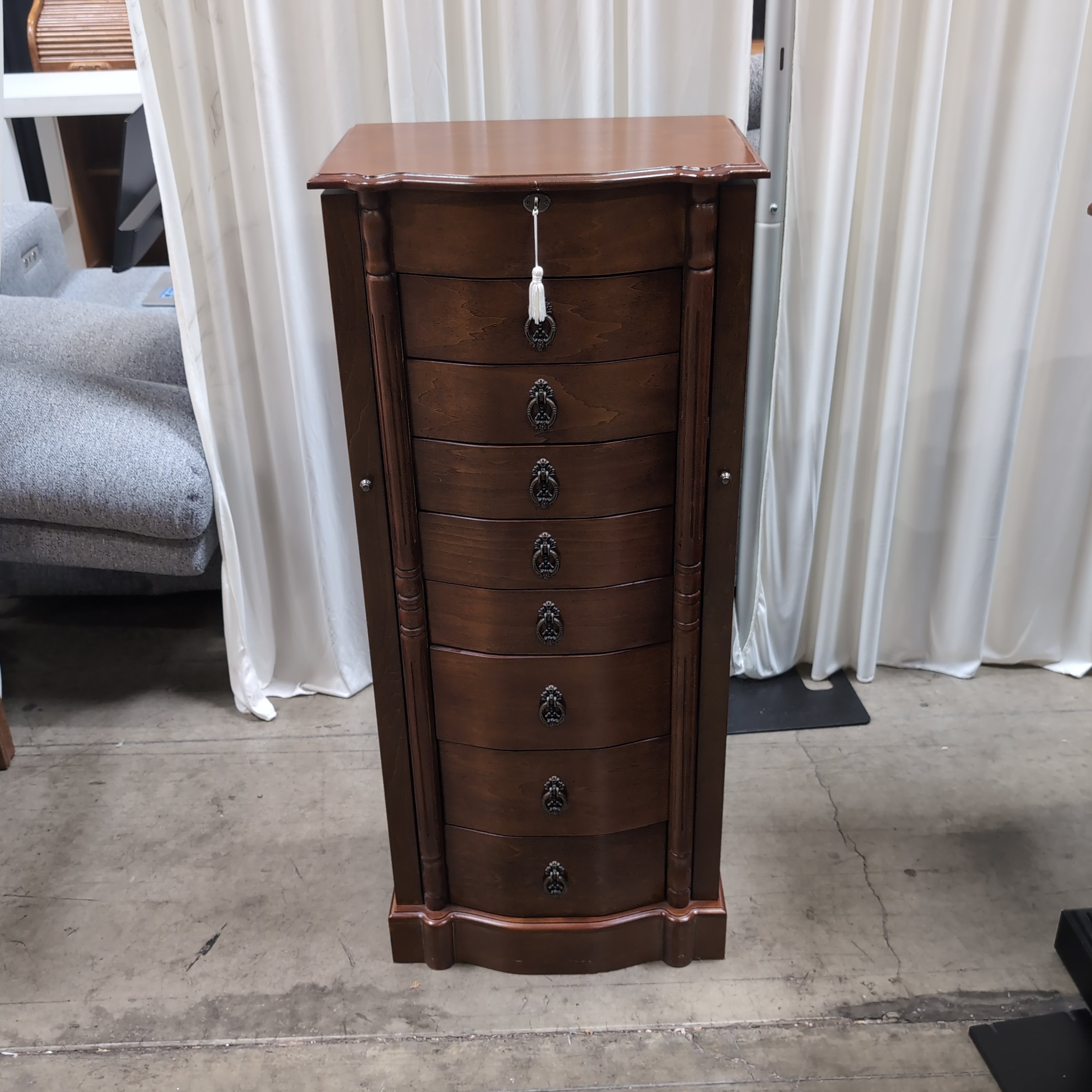 Cherry Finish Jewelry Armoire with Ornate Hardware