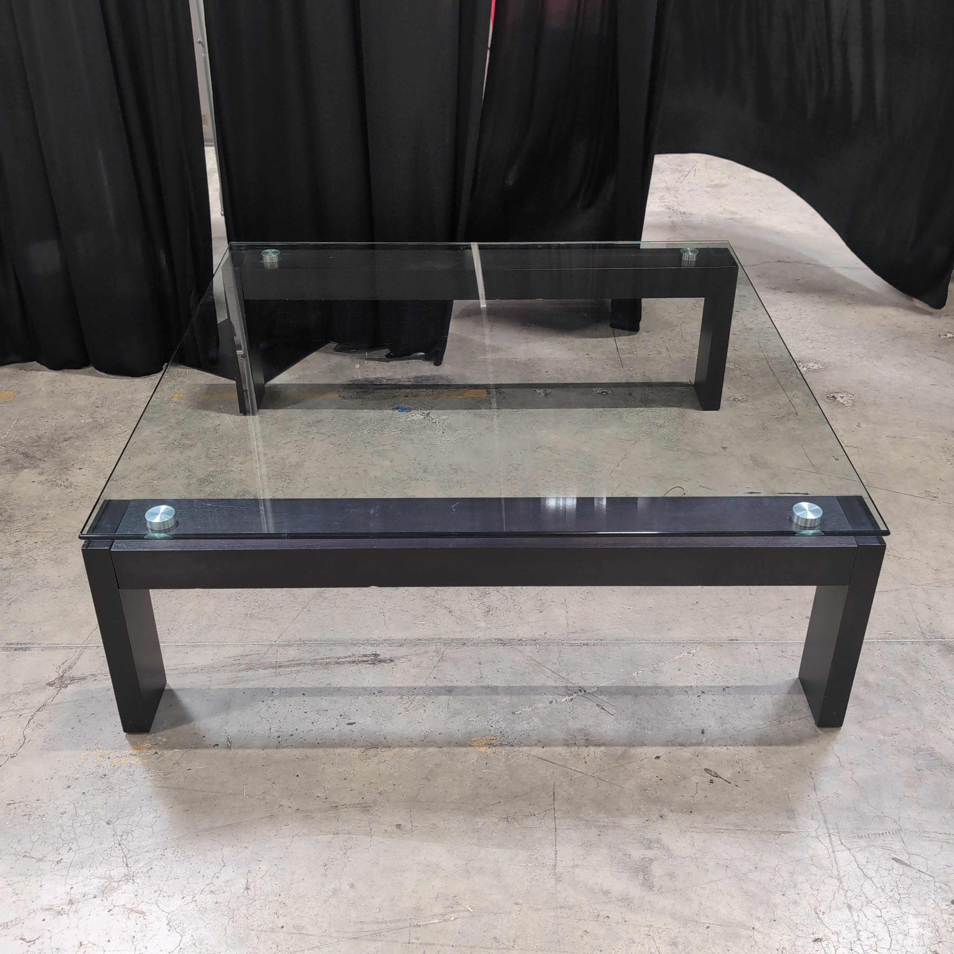 Modern Dark Wood Coffee Table with Glass Top