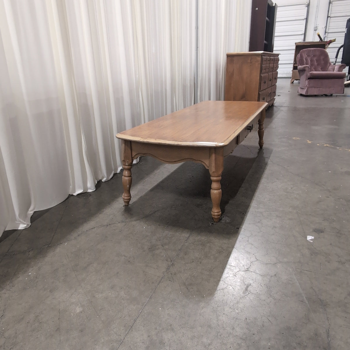 French Provincial Style Wood Coffee Table with Ornate Pulls