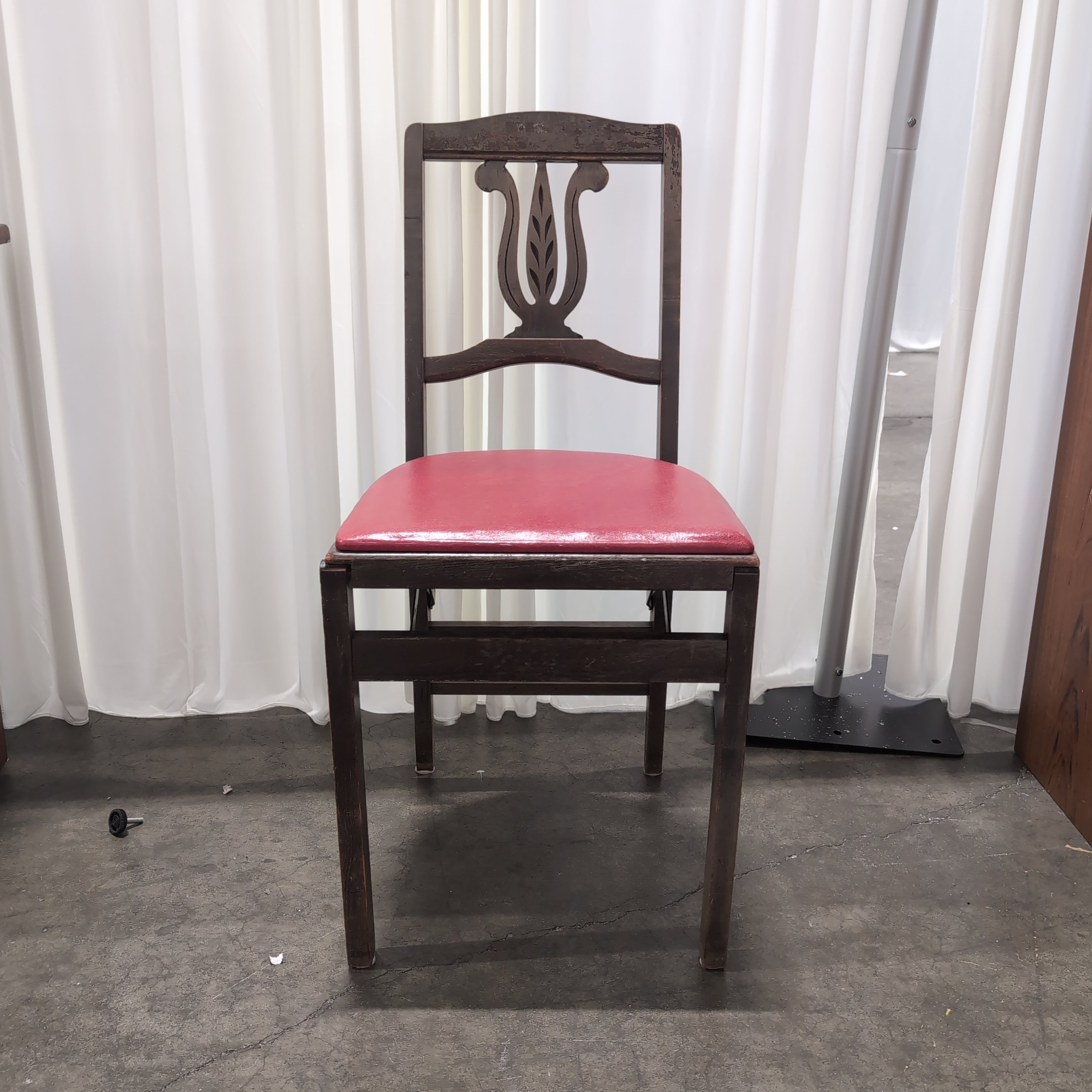 Traditional Dark Wood Side Chair with Red Upholstery