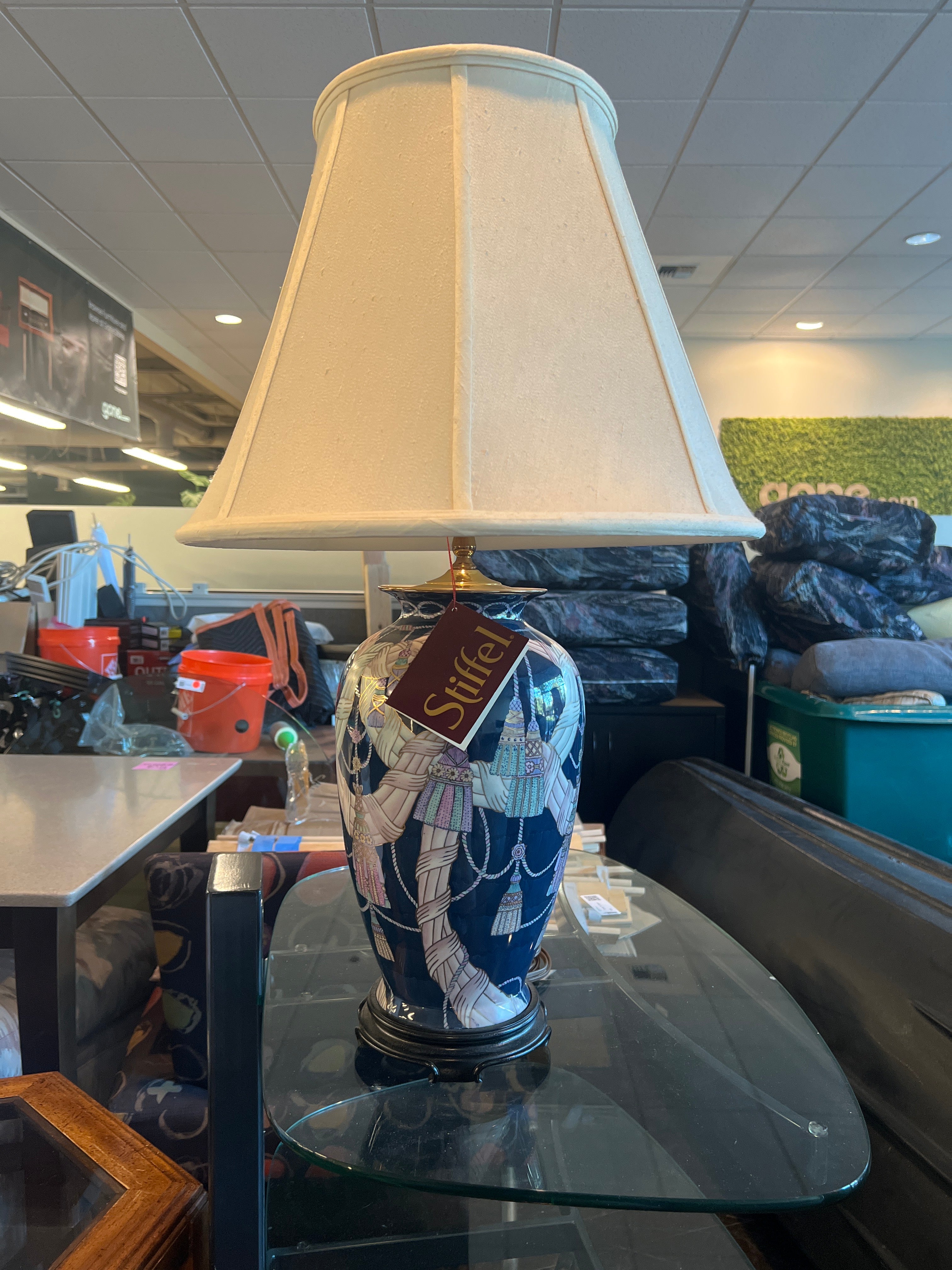 Vintage Porcelain Table Lamp with Off-White Shade