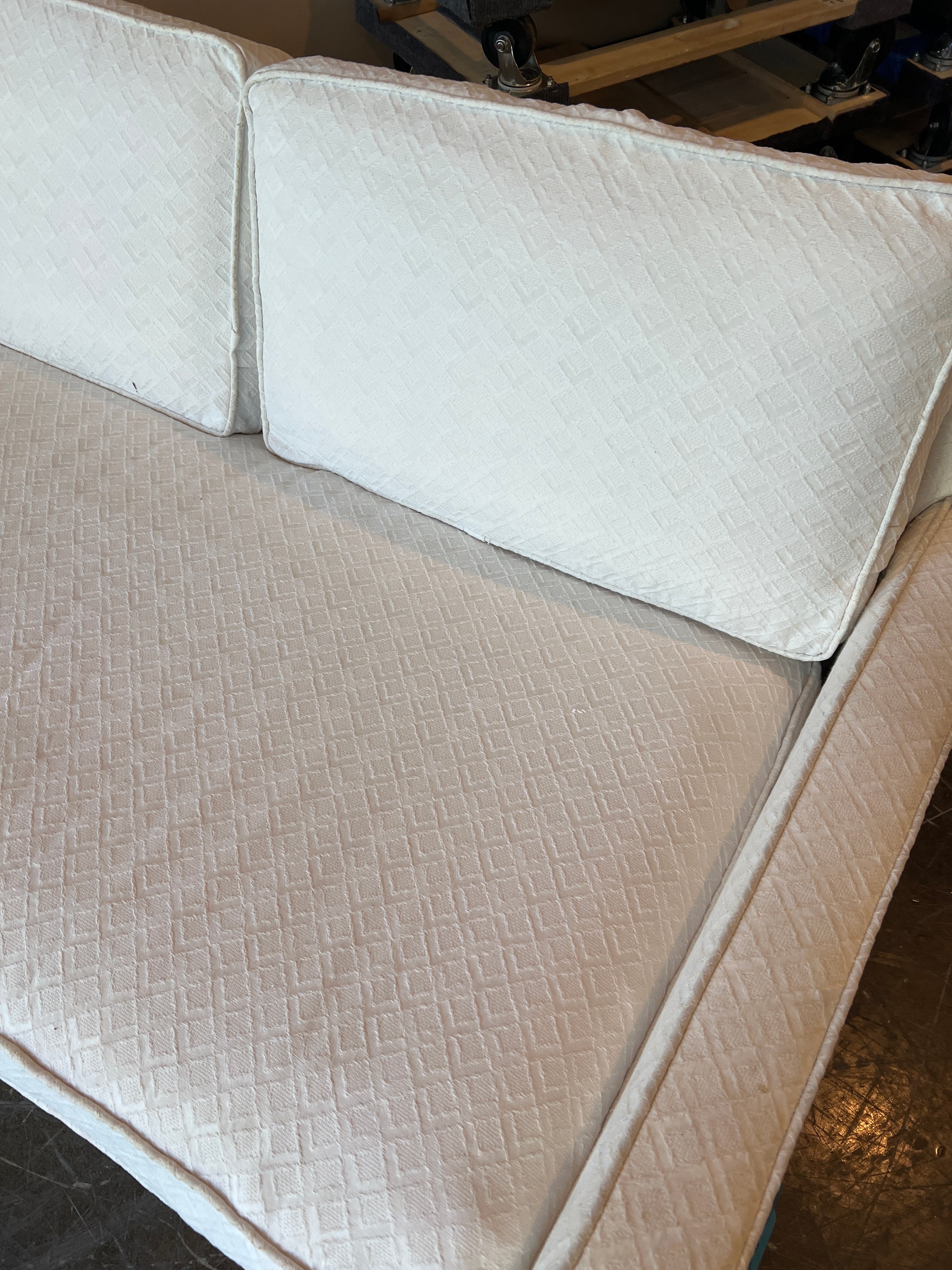 (Set of Two) Modern White Three Seater Couch and Loveseat on Wheels