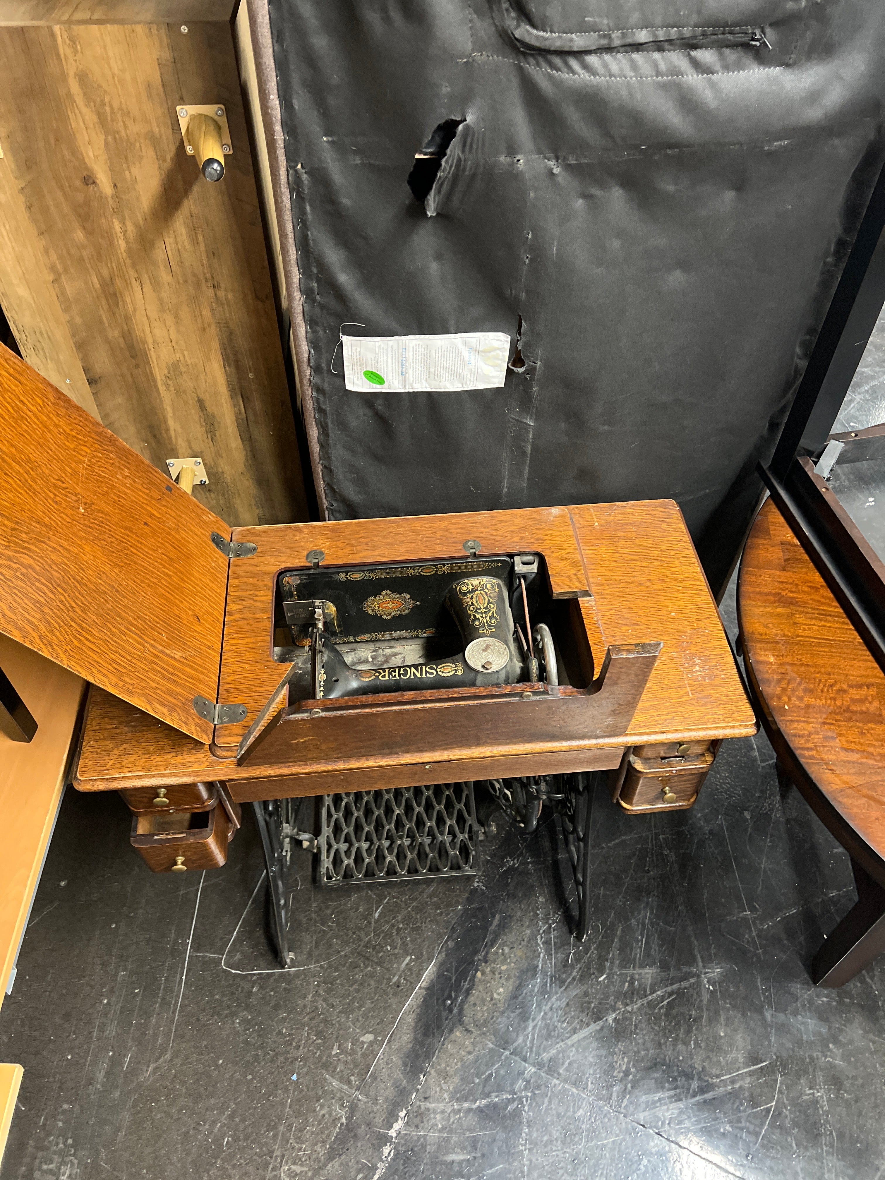 Antique Singer Sewing Machine Table with Wood Accents