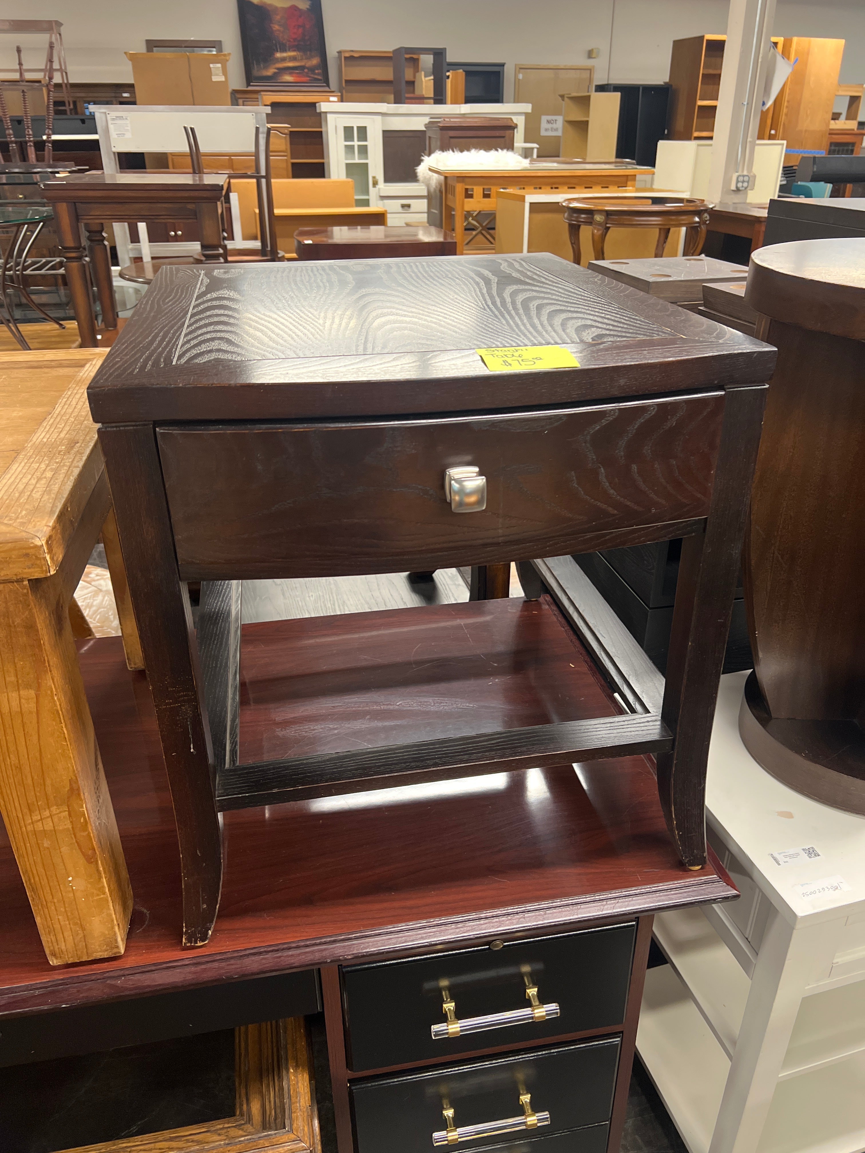 Dark Hardwood Stanley Side Table with Drawer