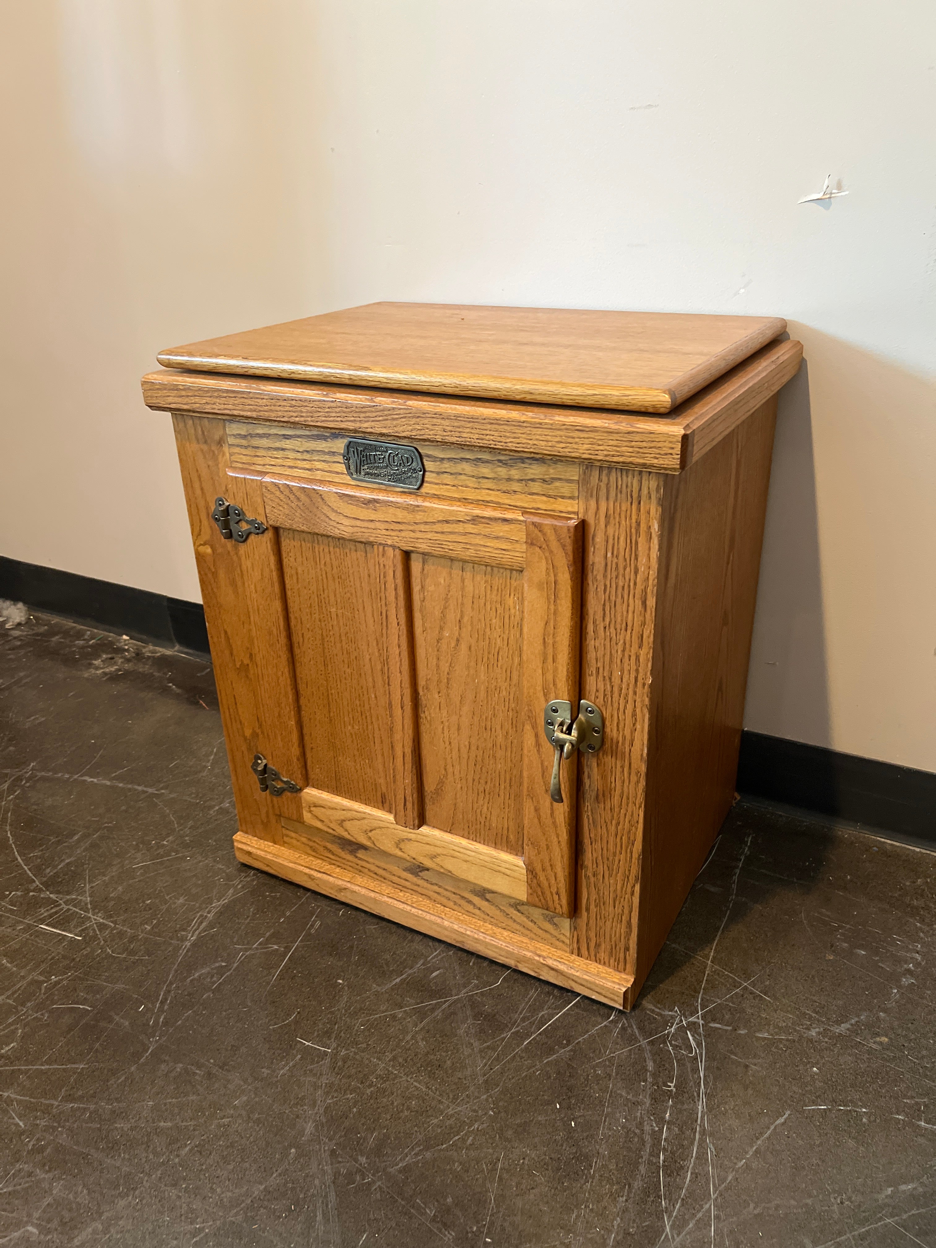 White Clad Vintage-Style Oak Ice Box Cabinet