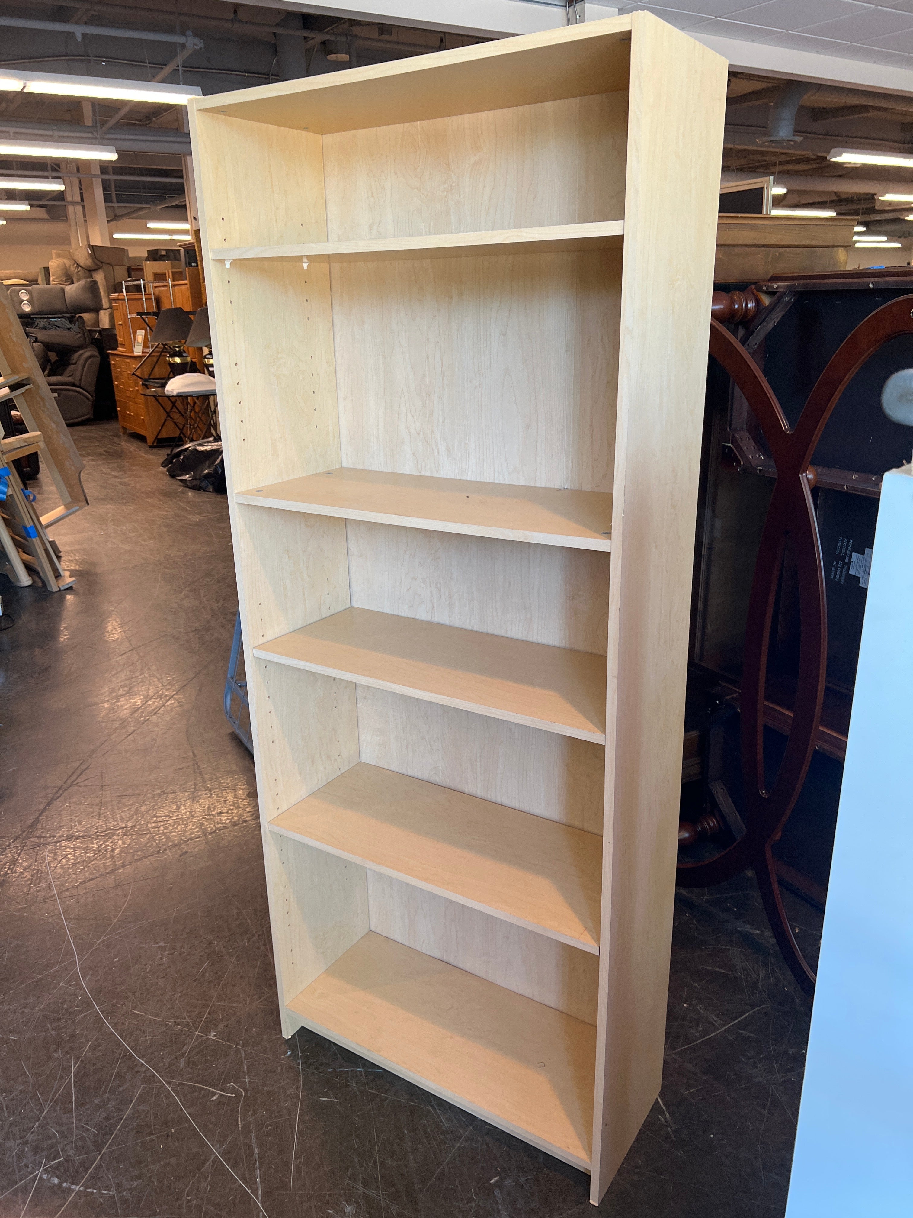 Tall Light Wood Bookcase with 5 Shelves
