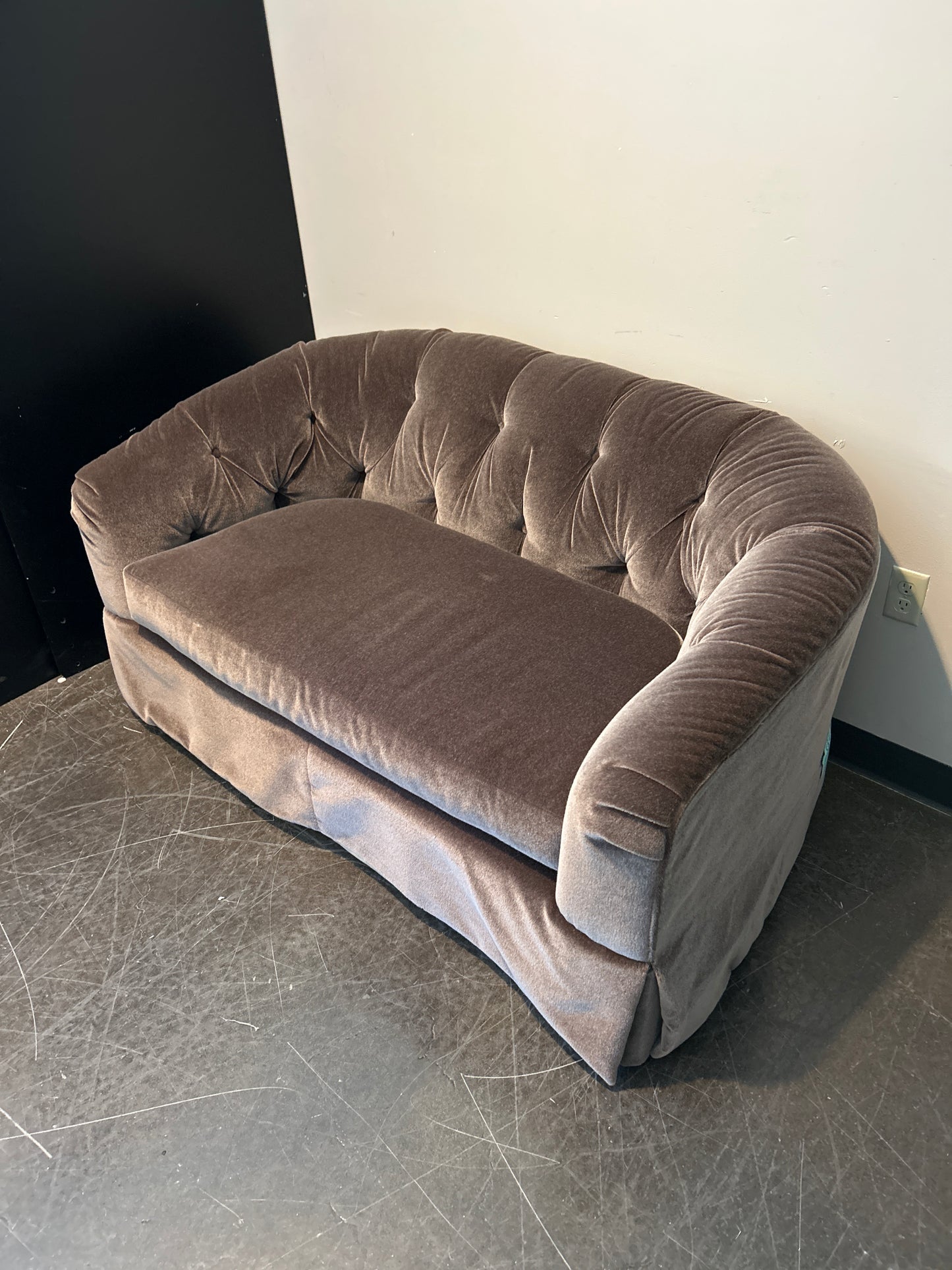 Custom Tufted Gray Velvet Loveseat