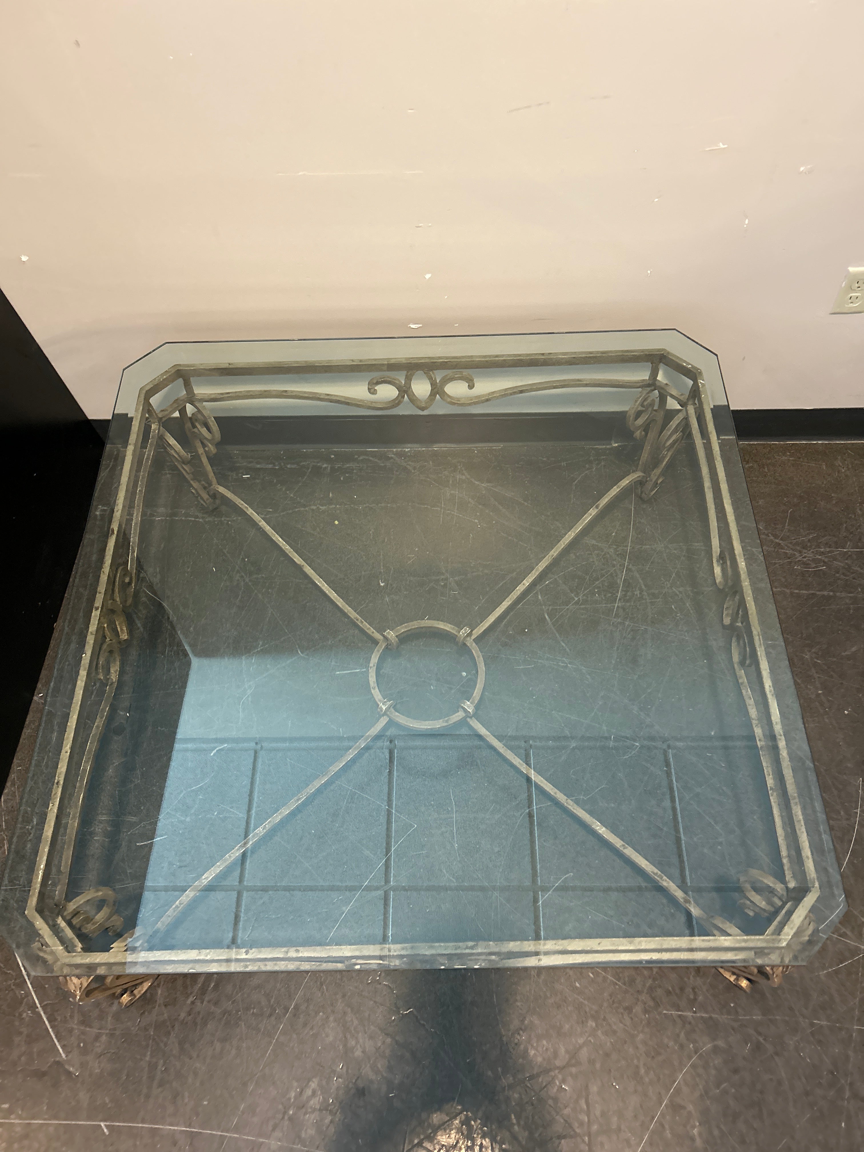 Ornate Glass-Top Square Coffee Table