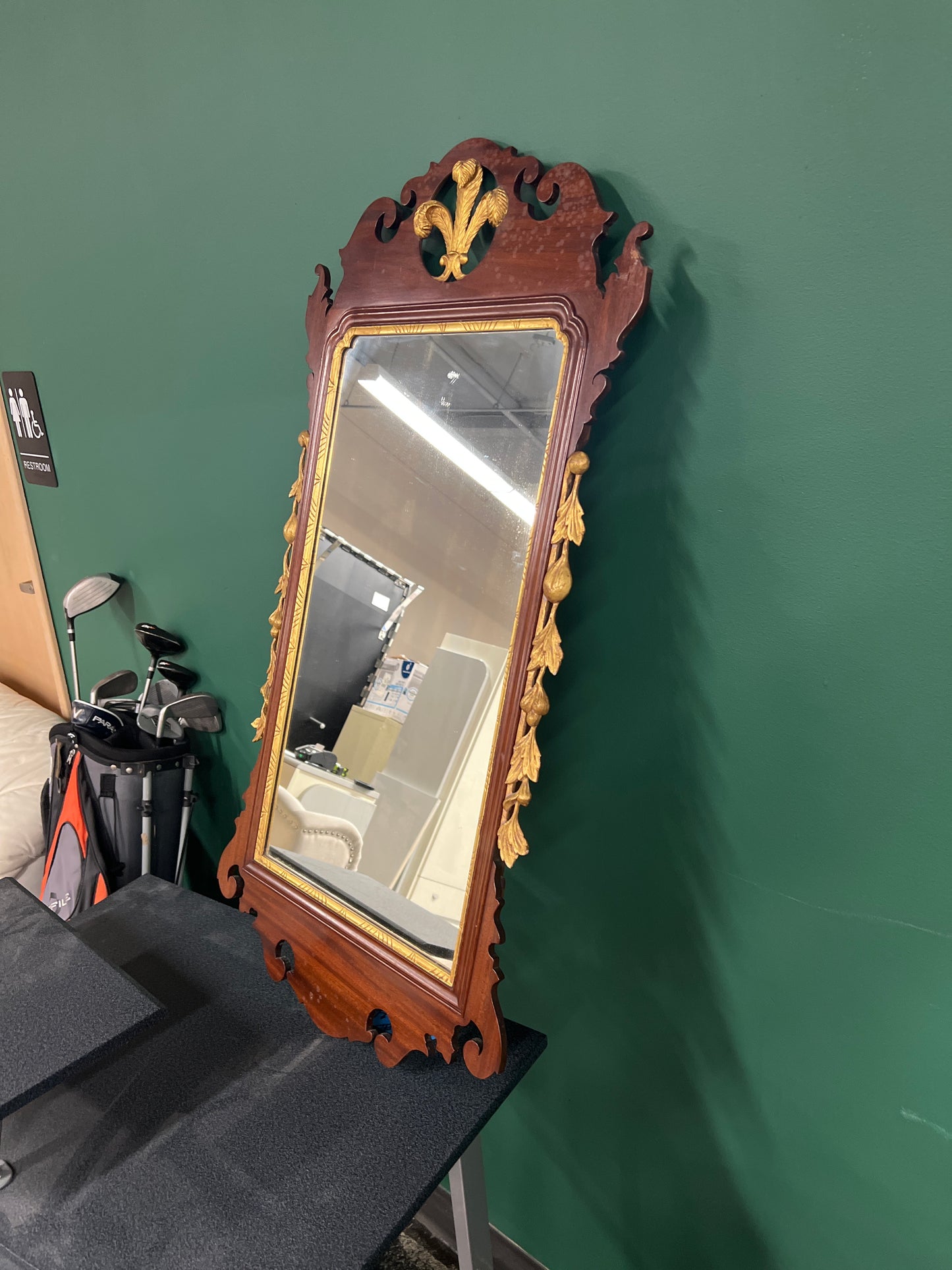 Ornate Mahogany and Gold Leaf Wall Mirror