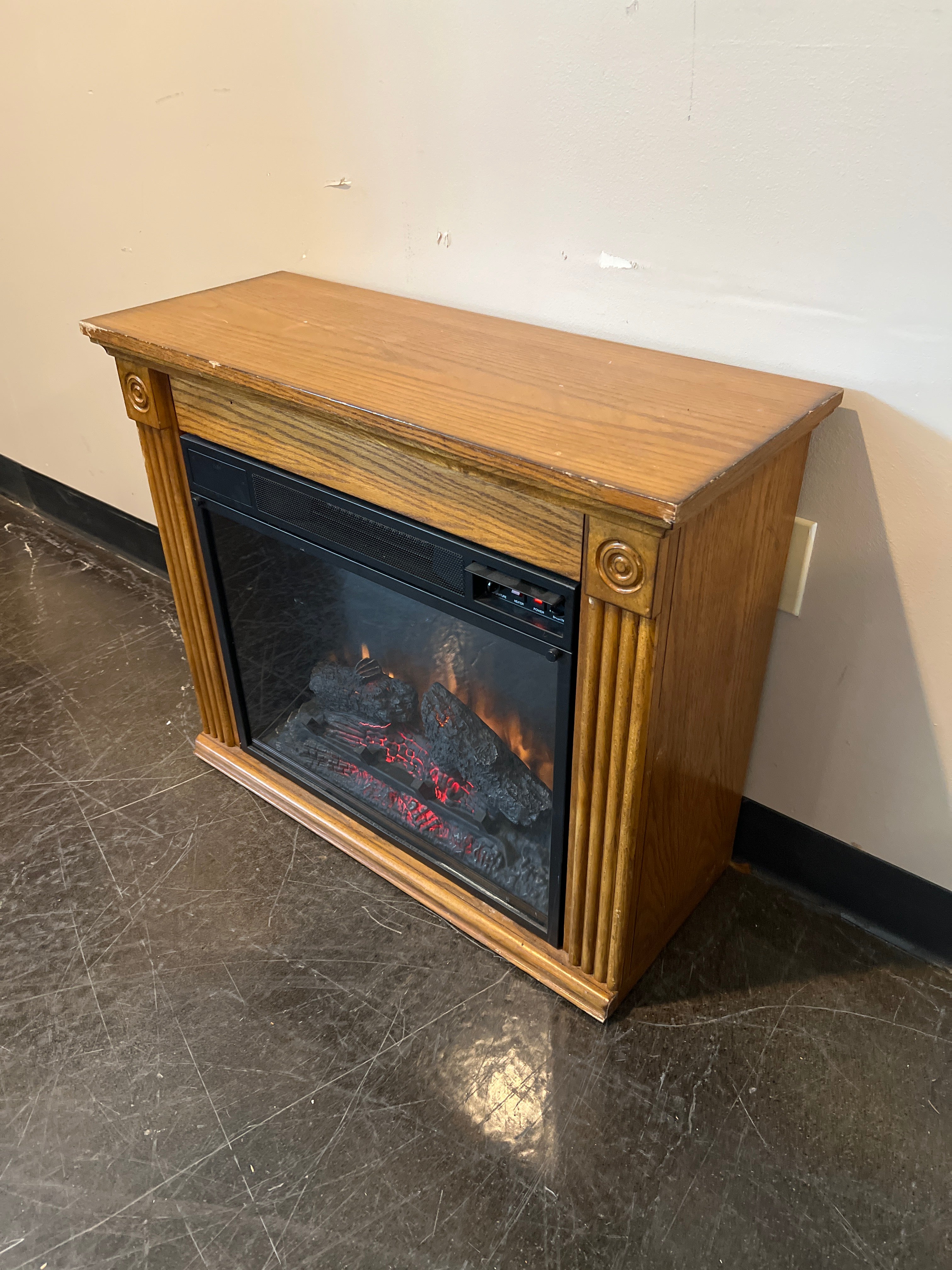 Electric Fireplace with Wood Mantel