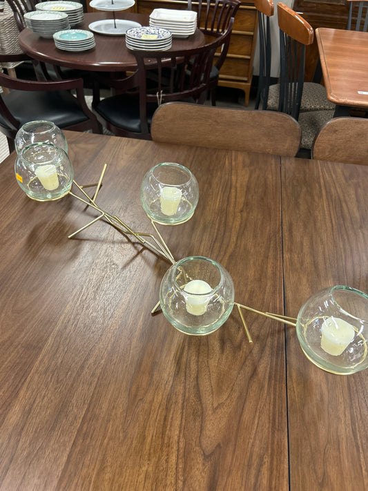 Gold & 5pc Glass Candle Stand Centerpiece