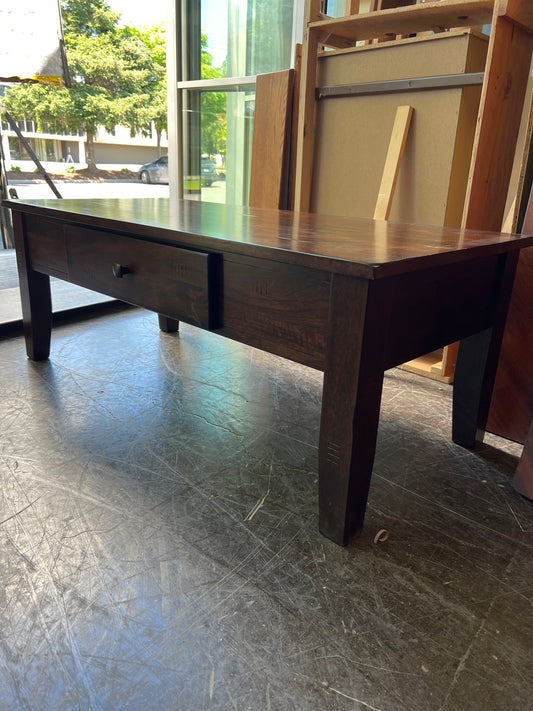 Dark Wood Coffee Table with Drawer