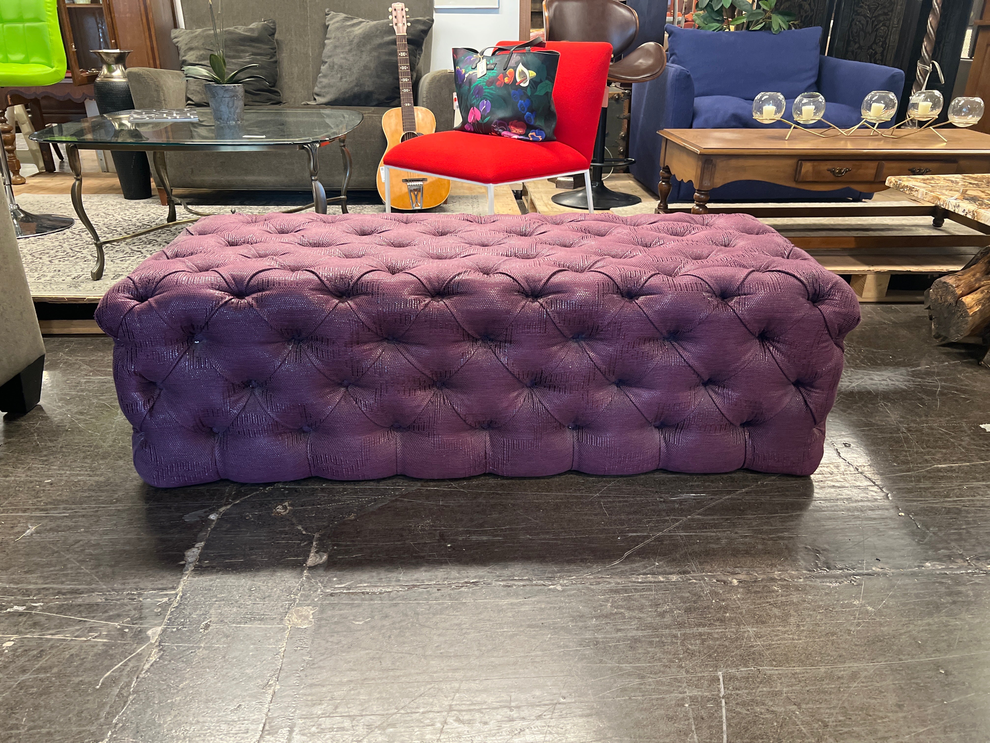 Plush Purple Button-Tufting Ottoman
