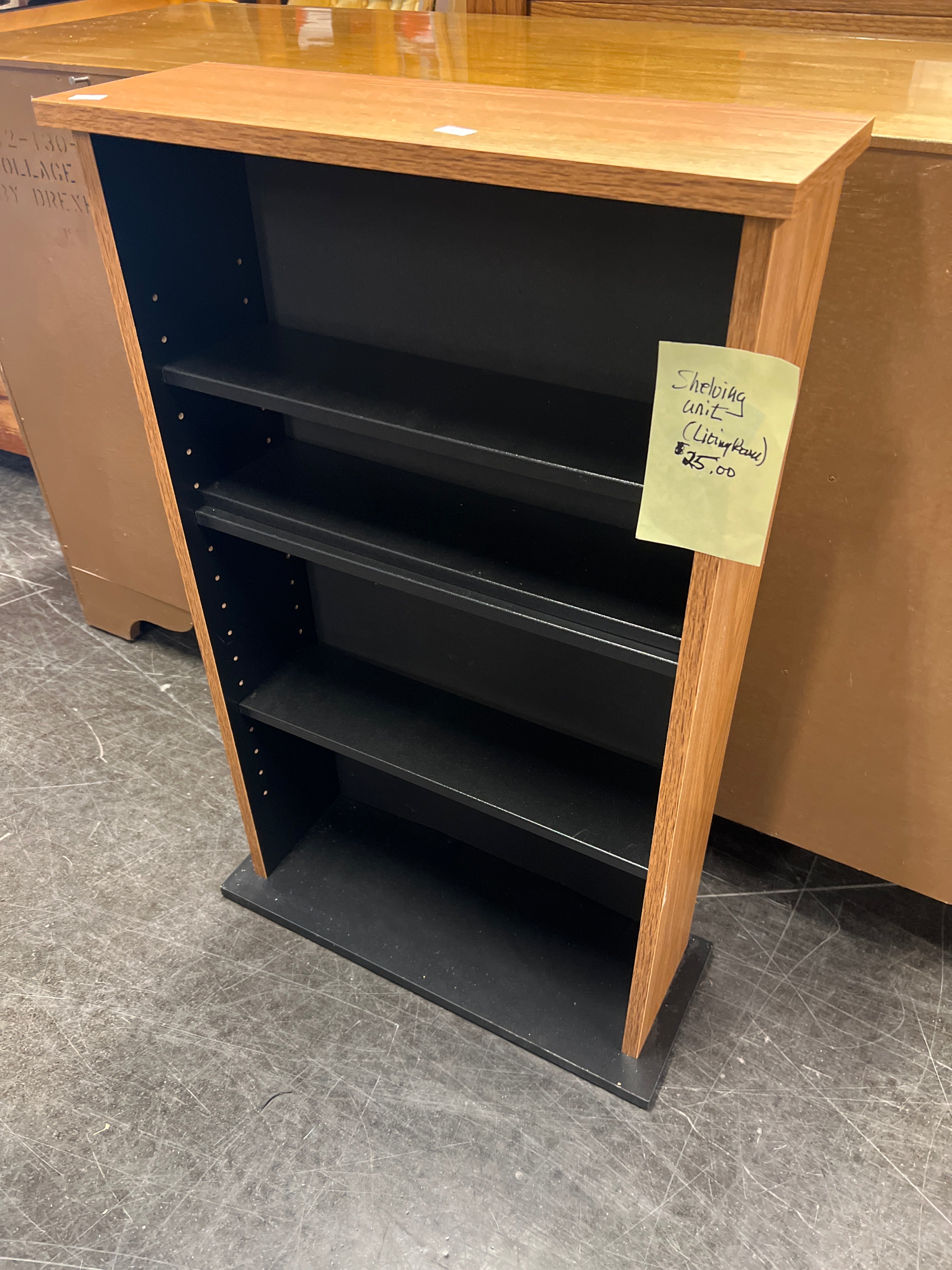 Compact Black and Wood Media Shelf