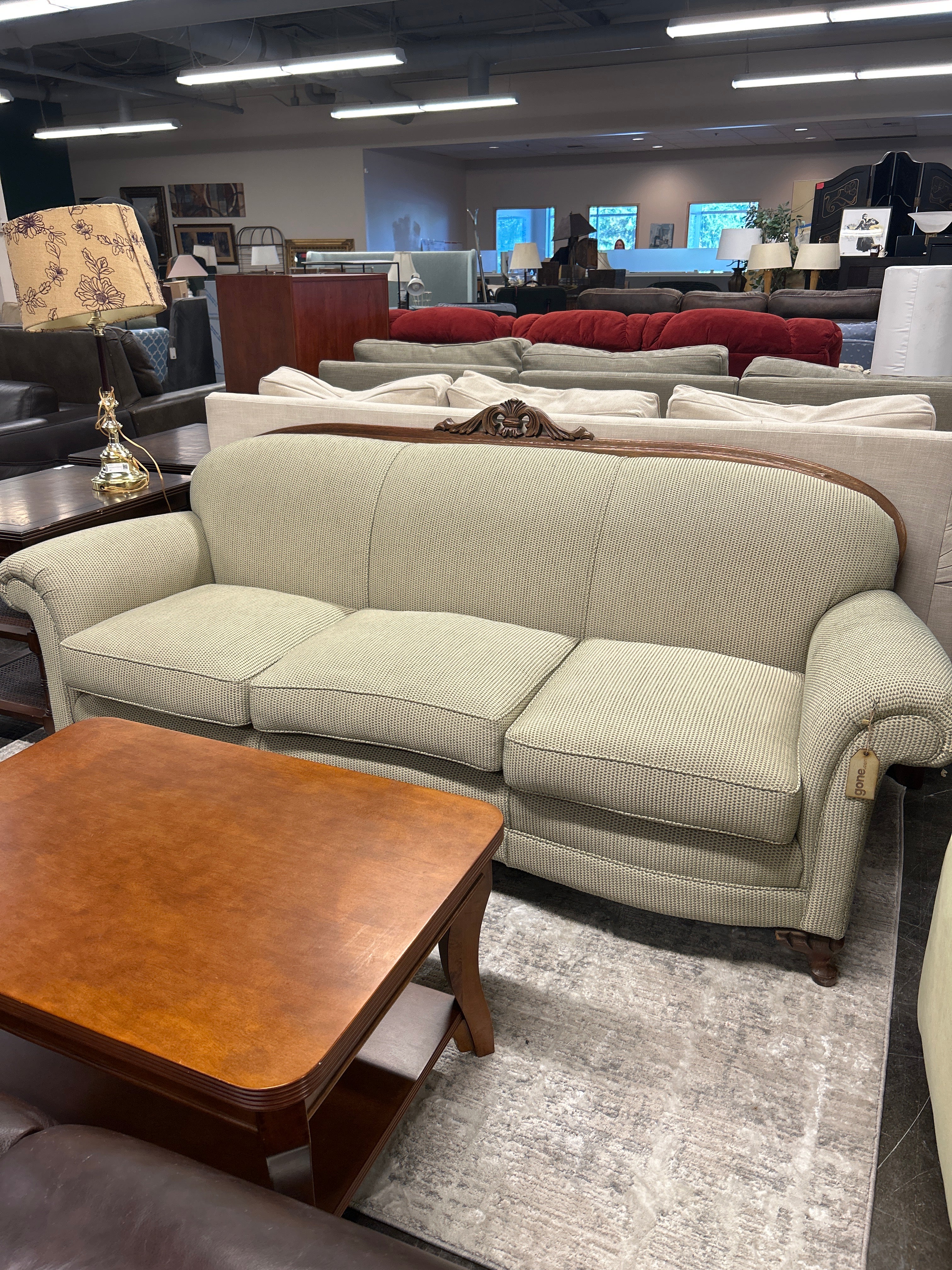 Custom Made Designer Couch With Wood Trim