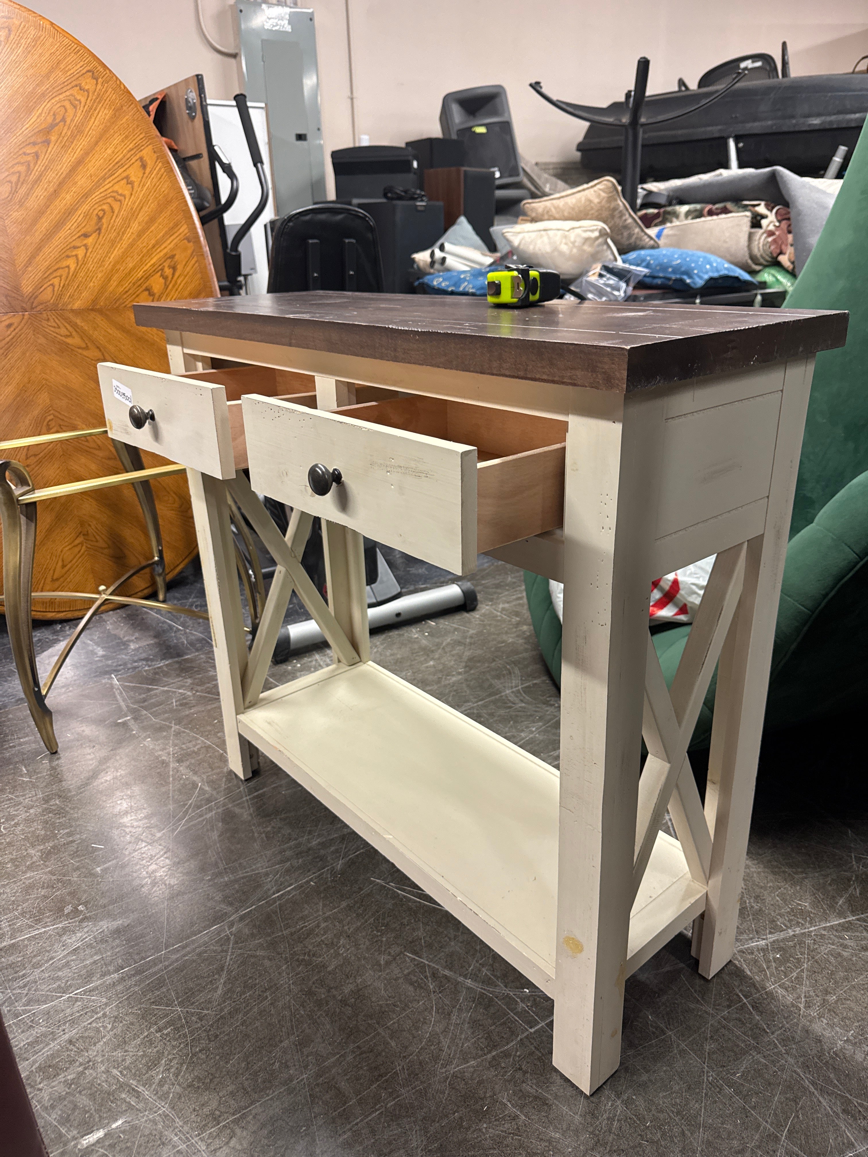 Charming Two-Drawer Console Table with Dark Top