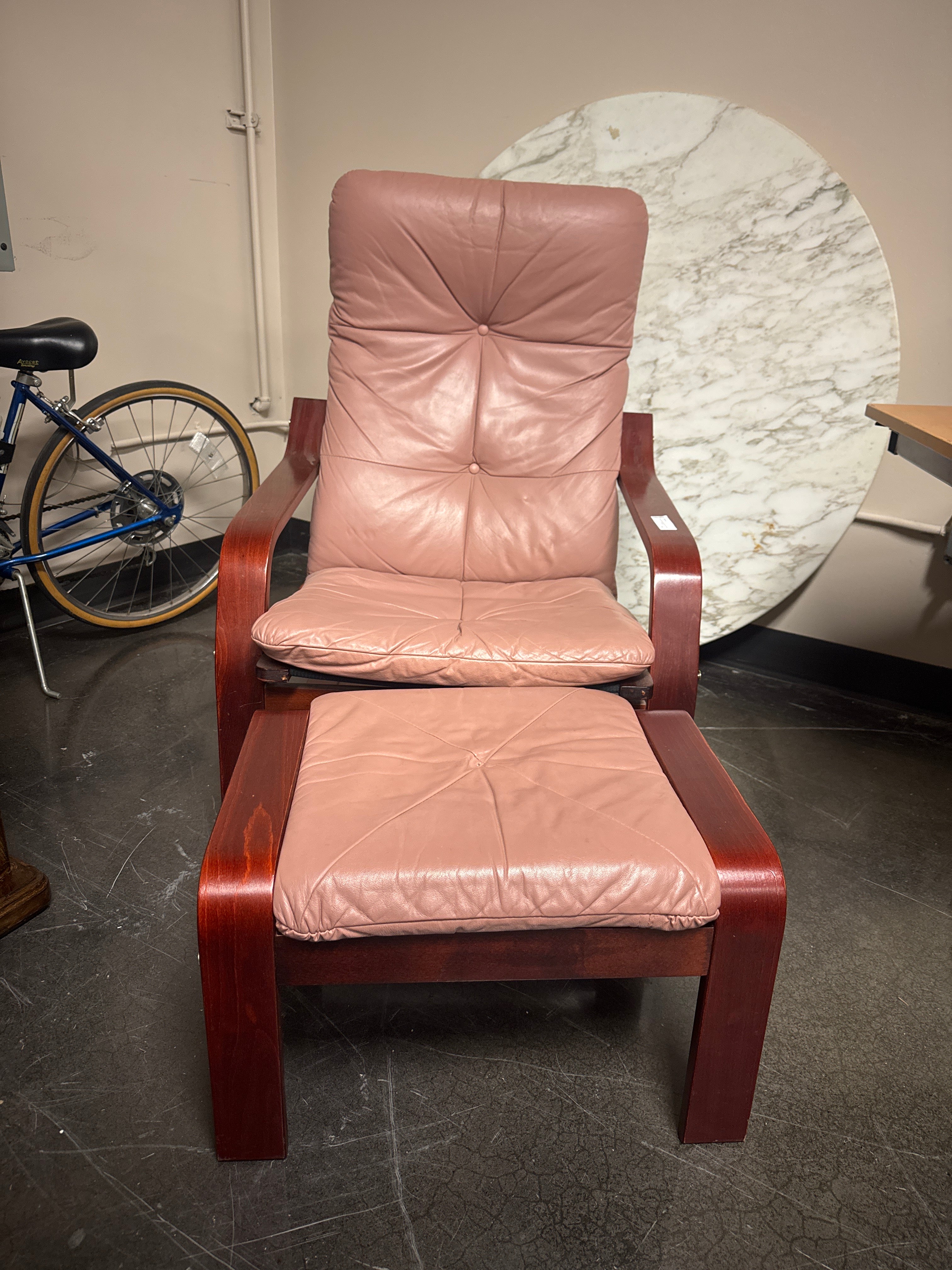 Vintage Canadian Leather Lounge Chair & Ottoman – Rose Color