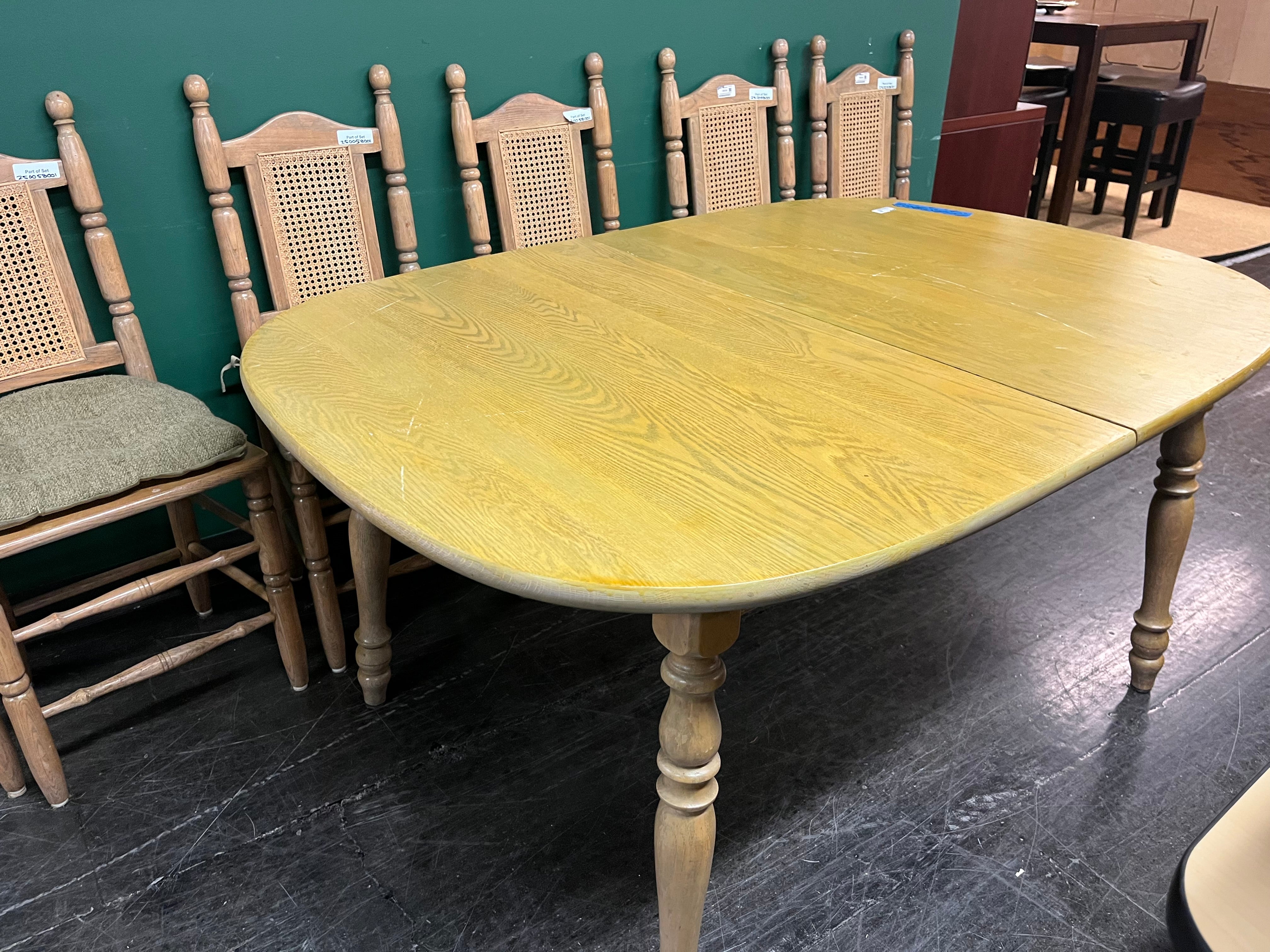 Mid Century Modern Sturdy Wood Dining Set with Six Chairs and Two Leafs