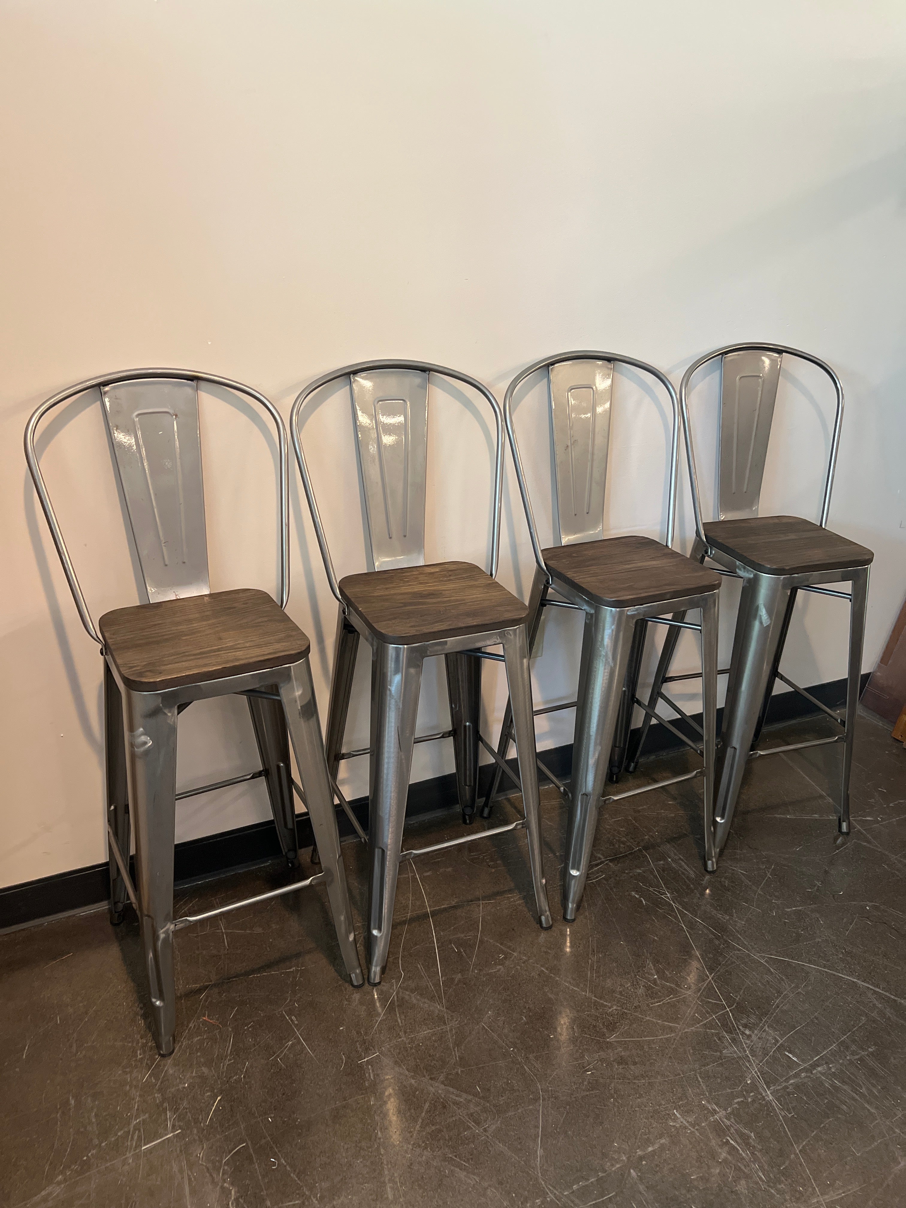 Industrial Metal Bar Stool with Wood Seat