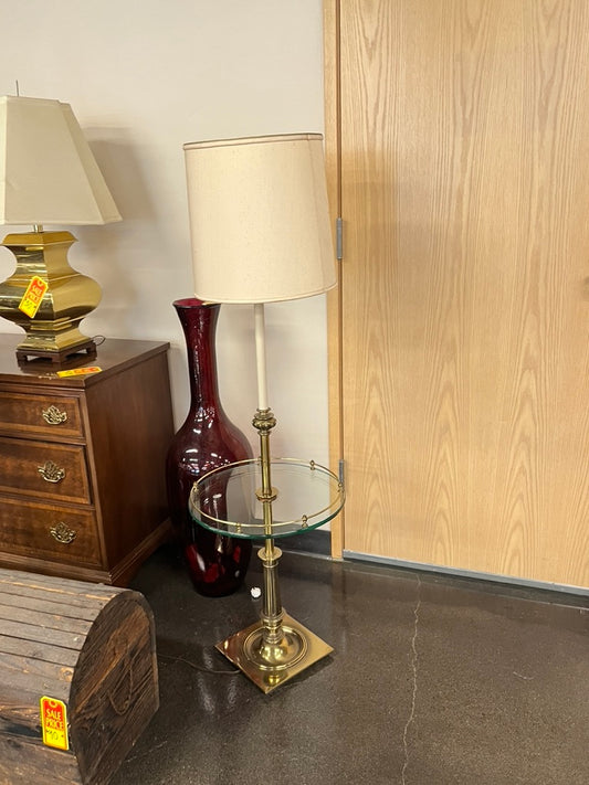 Brass Floor Lamp with Glass Shelf