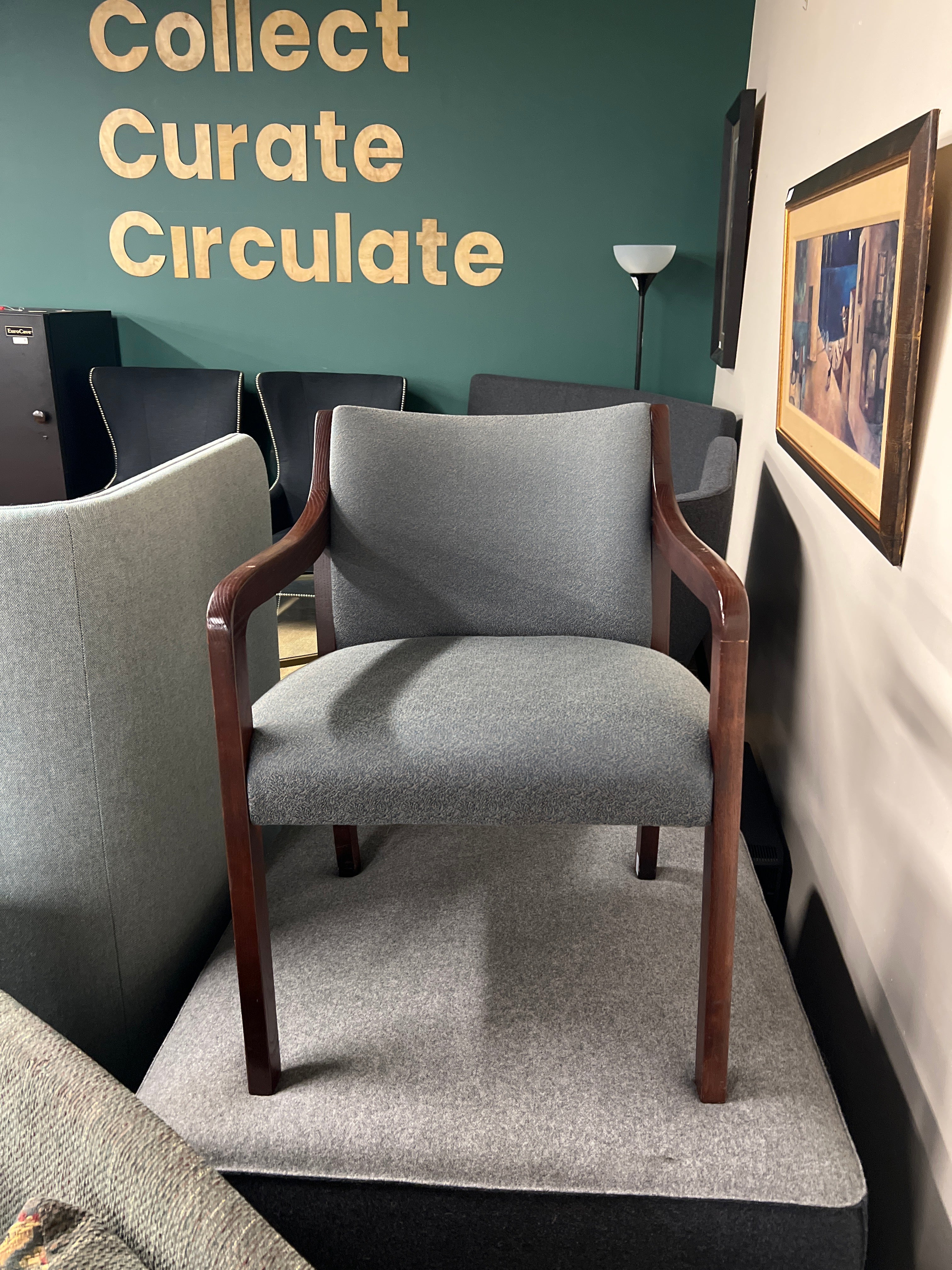 Wooden Fabric Side Chair - sage/grey color