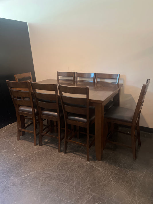 Dark Brown Wood Dining Set with 8 Chairs