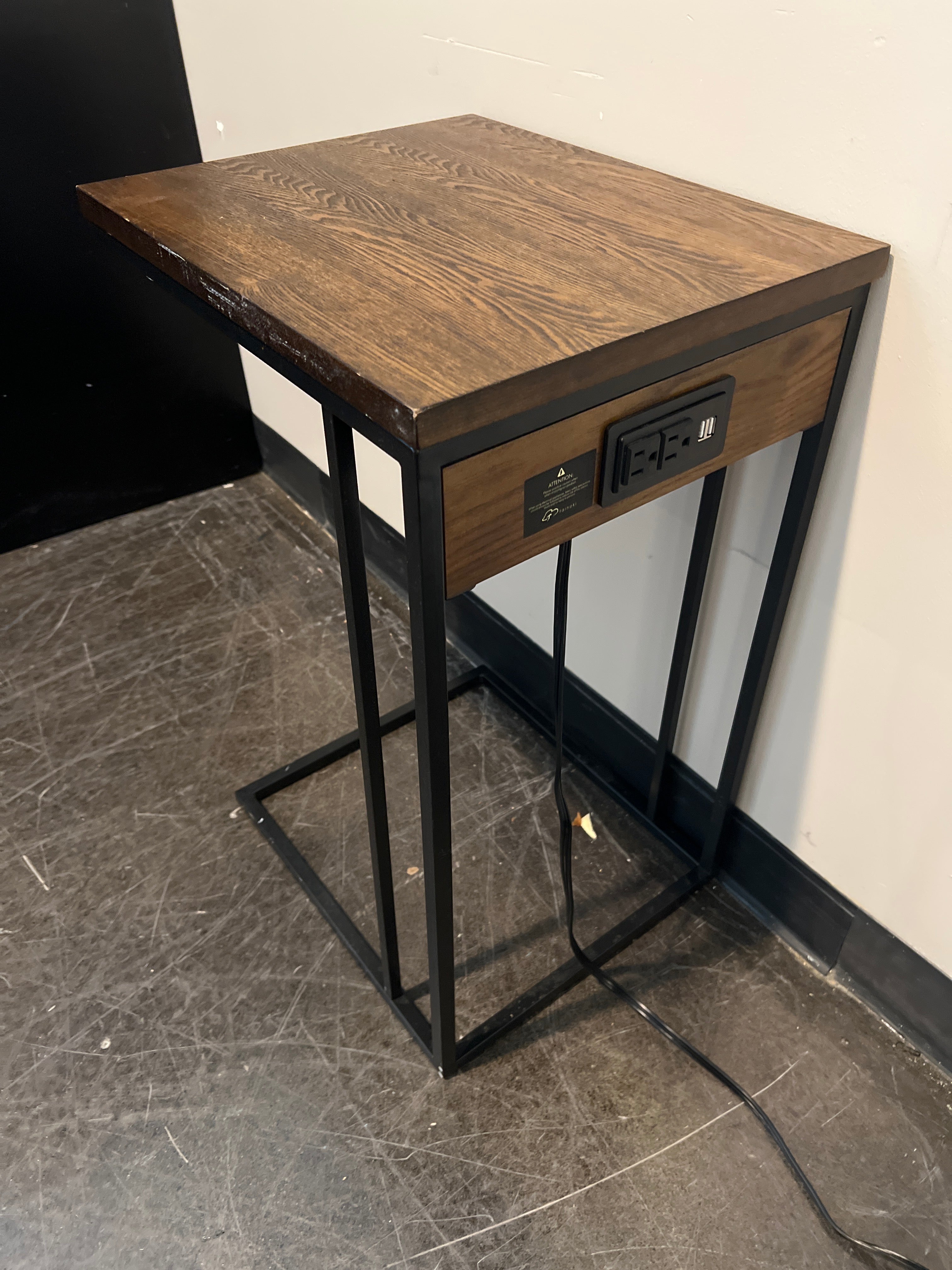 Modern Wood & Metal Side Table with Power Outlet and USB Ports