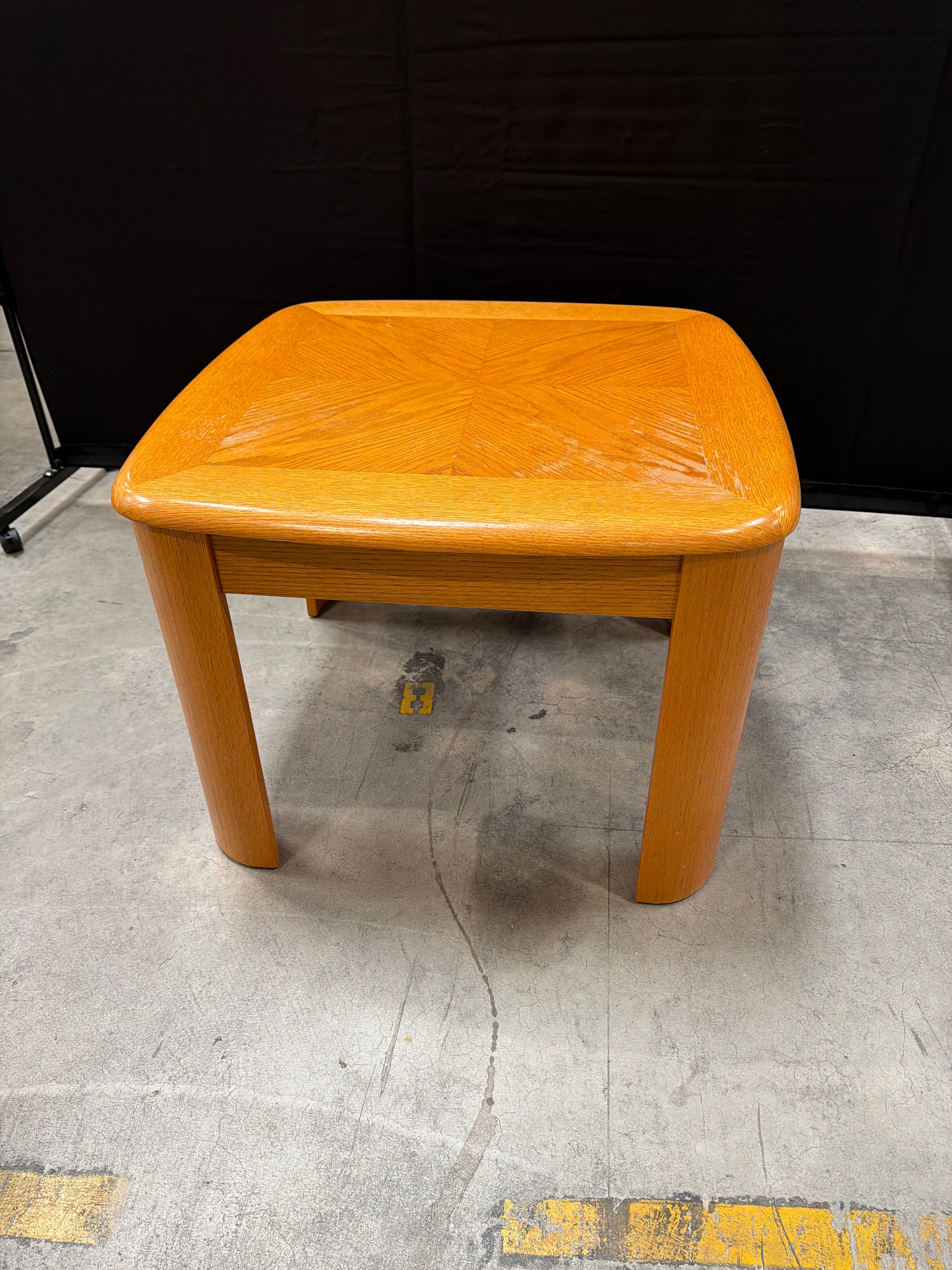 Square Wood Side Table with Geometric Top Design