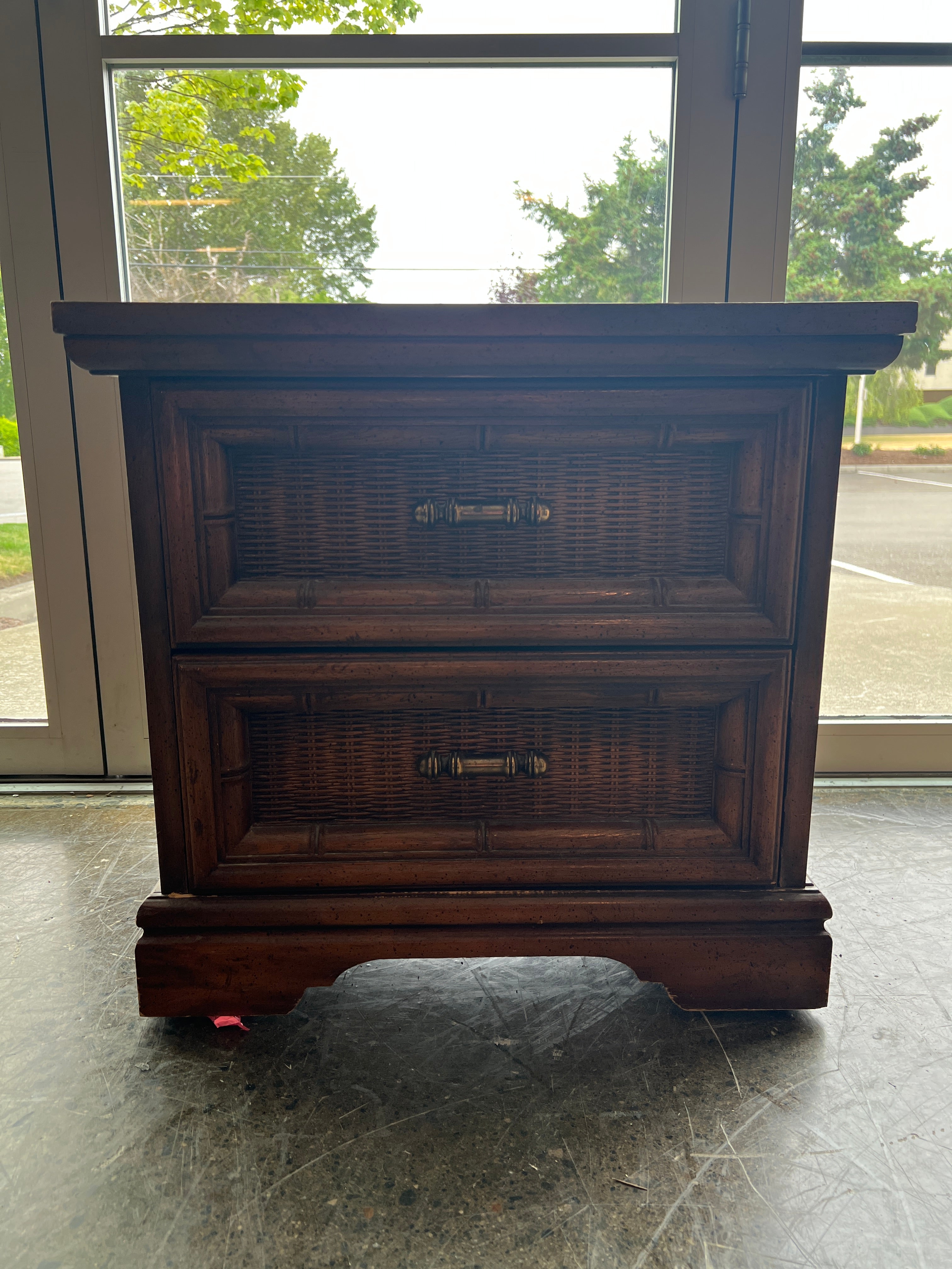 Vintage Bamboo Style Two-Drawer Nightstand