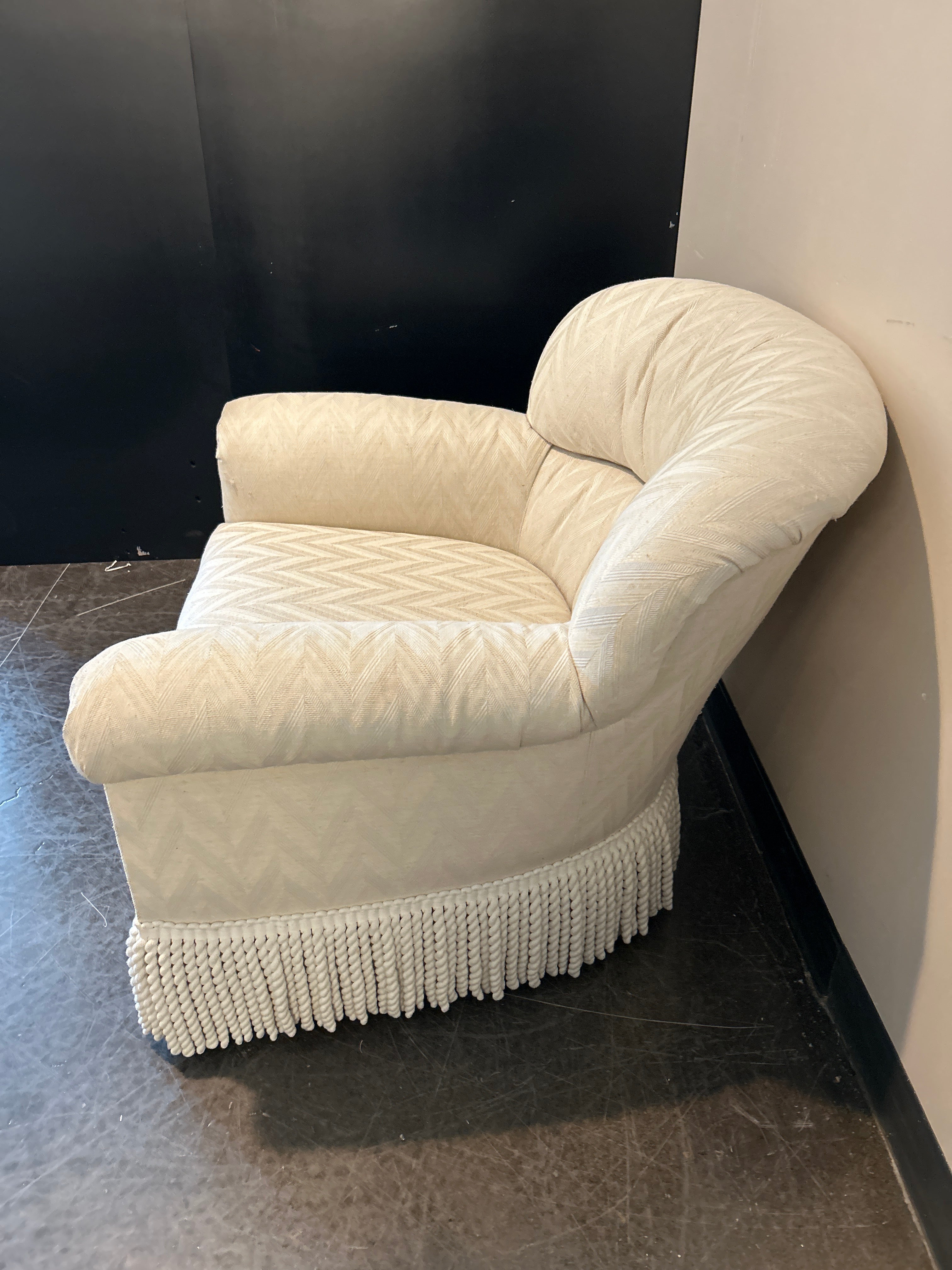 Heirloom Designer Upholstery Brand Club Chair – Chevron Fabric with Fringe