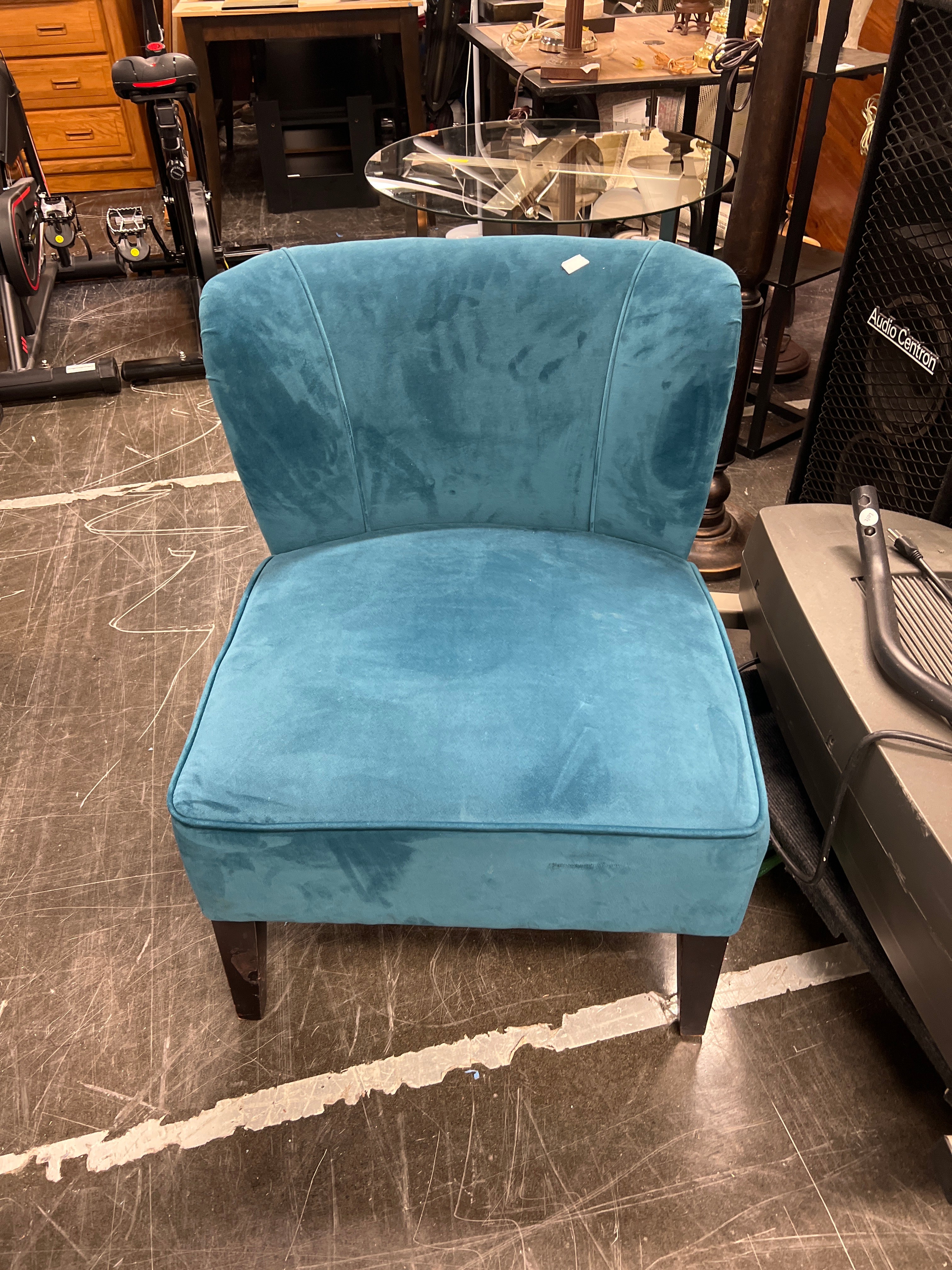 Teal Velvet Club Chair with Dark Wood Legs