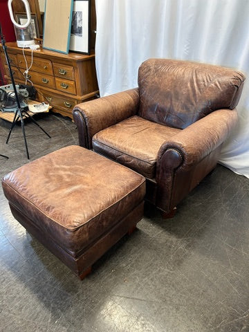 Leather Arm Chair and Ottoman