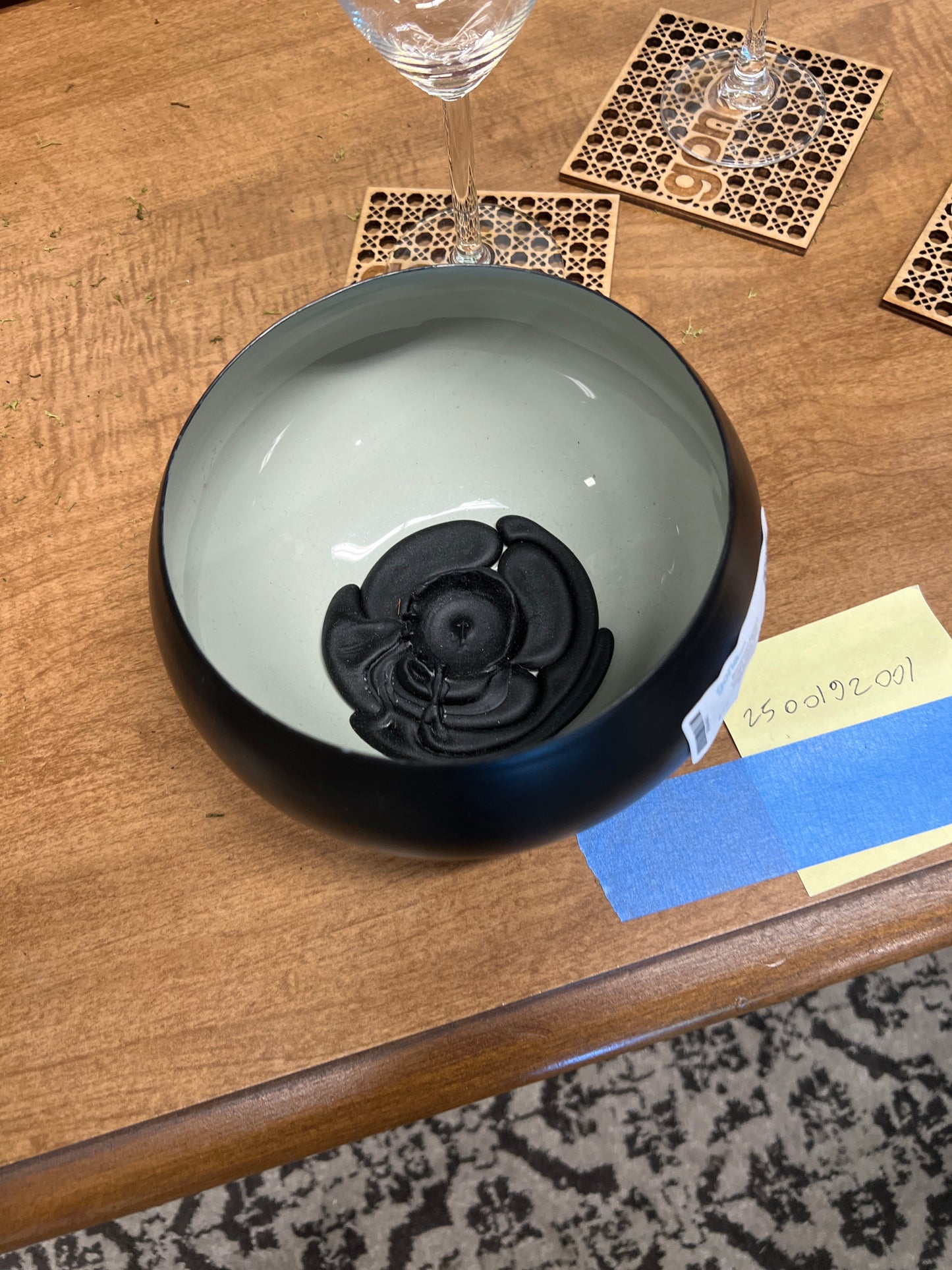 BoConcept Modern Frosted Glass Bowl – Black Exterior, Pale Green Interior