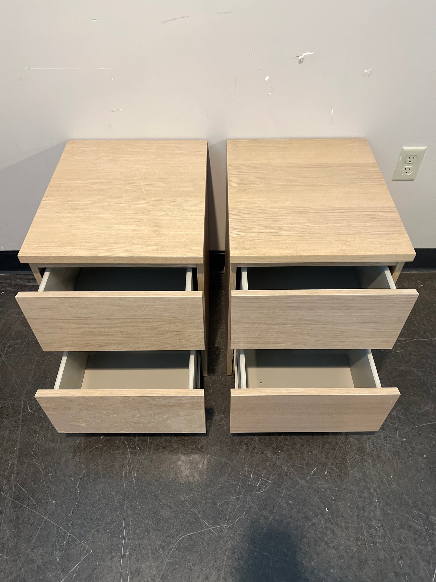 Two-Drawer Light Oak Wood Nightstand