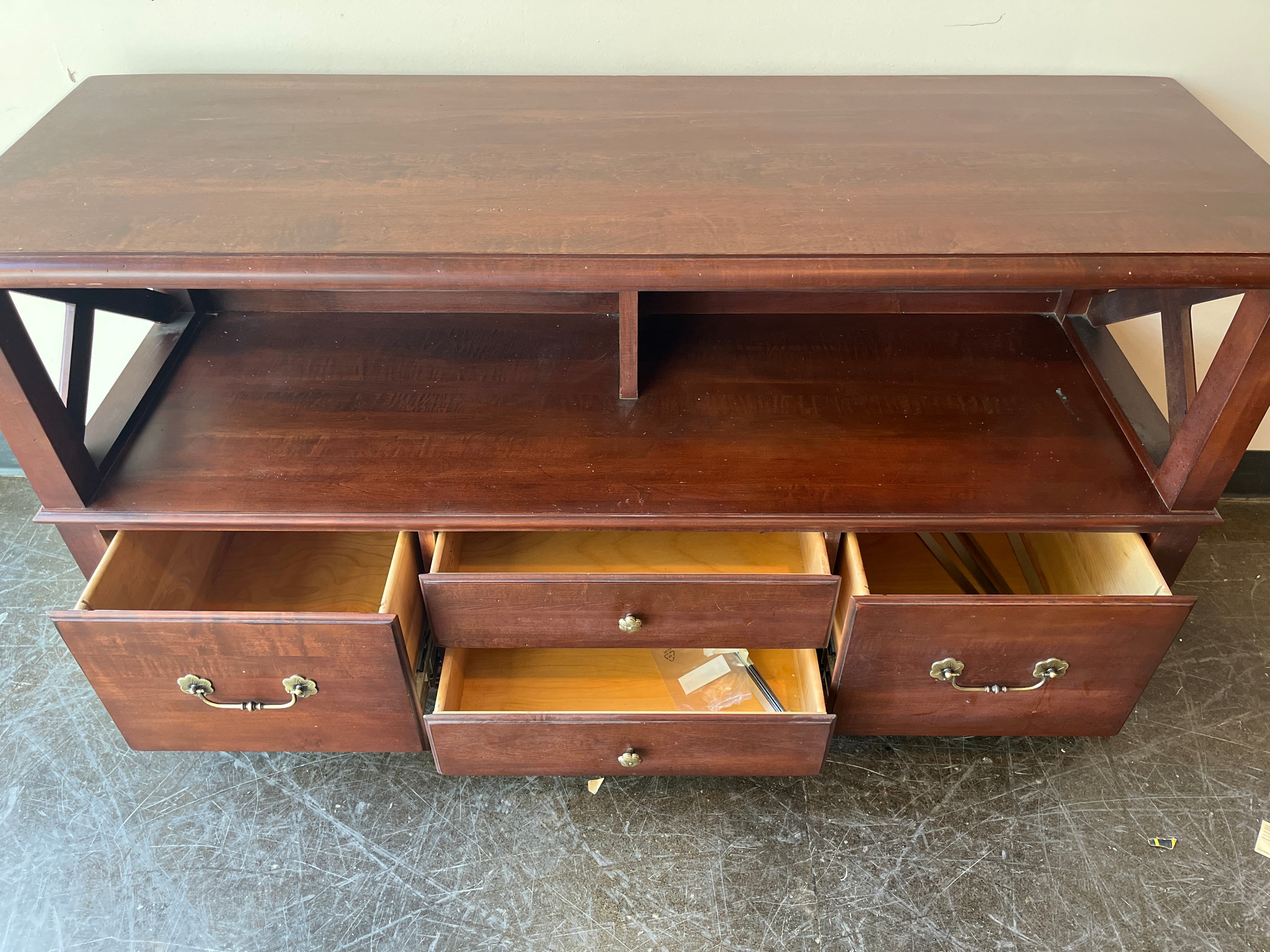 Dark Brown Wood Media Console with Storage Drawers