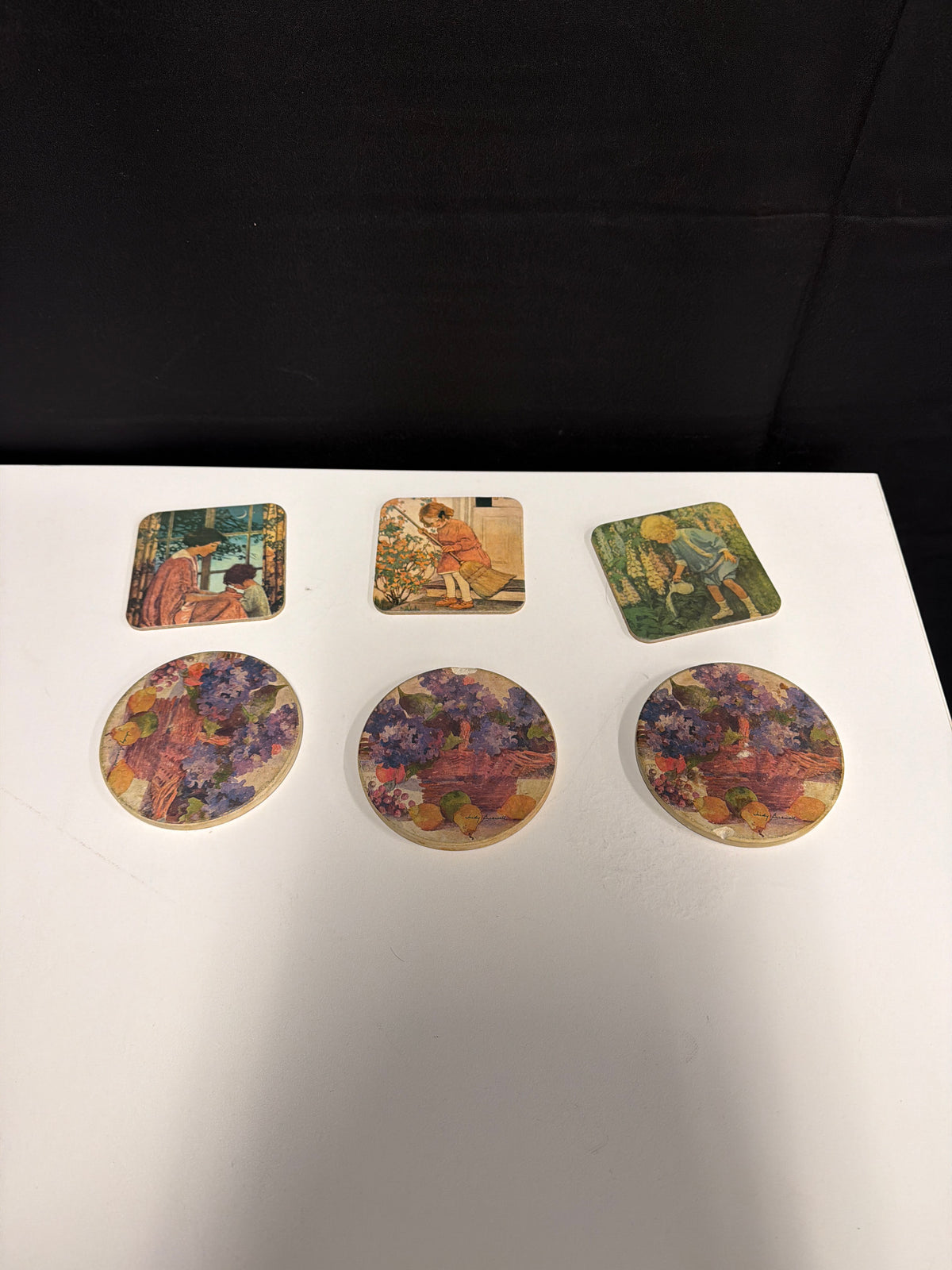 Set of Six Vintage Style Art Print Coasters