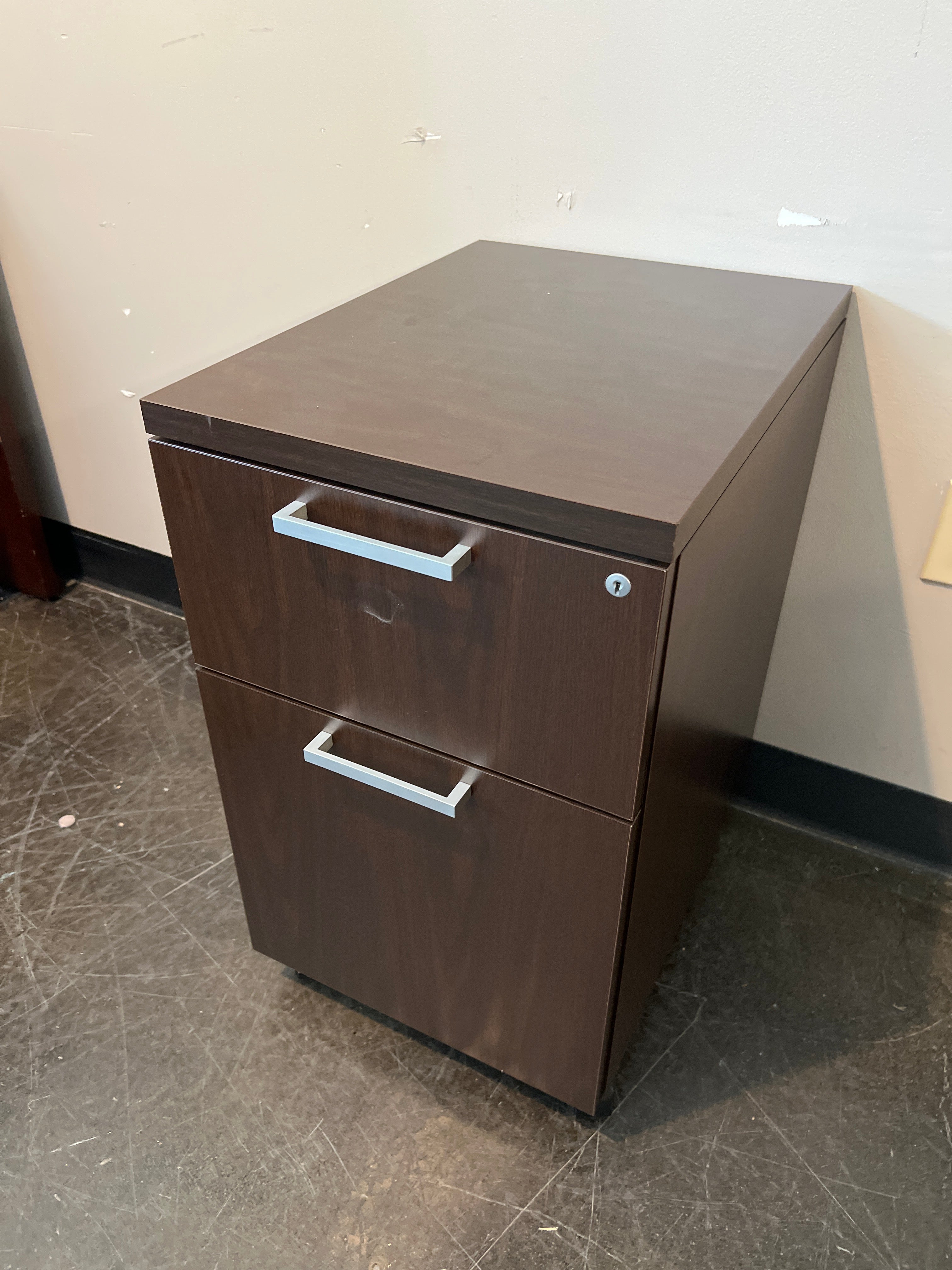 Dark Wood Two-Drawer Mobile File Cabinet