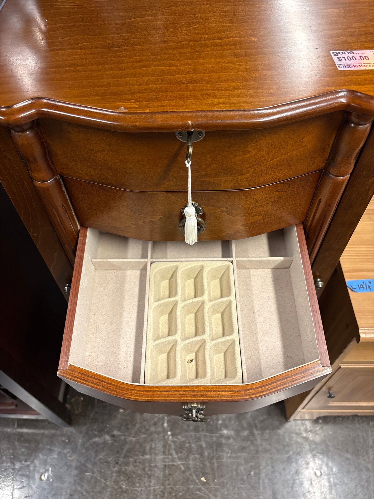 Cherry Finish Jewelry Armoire with Ornate Hardware