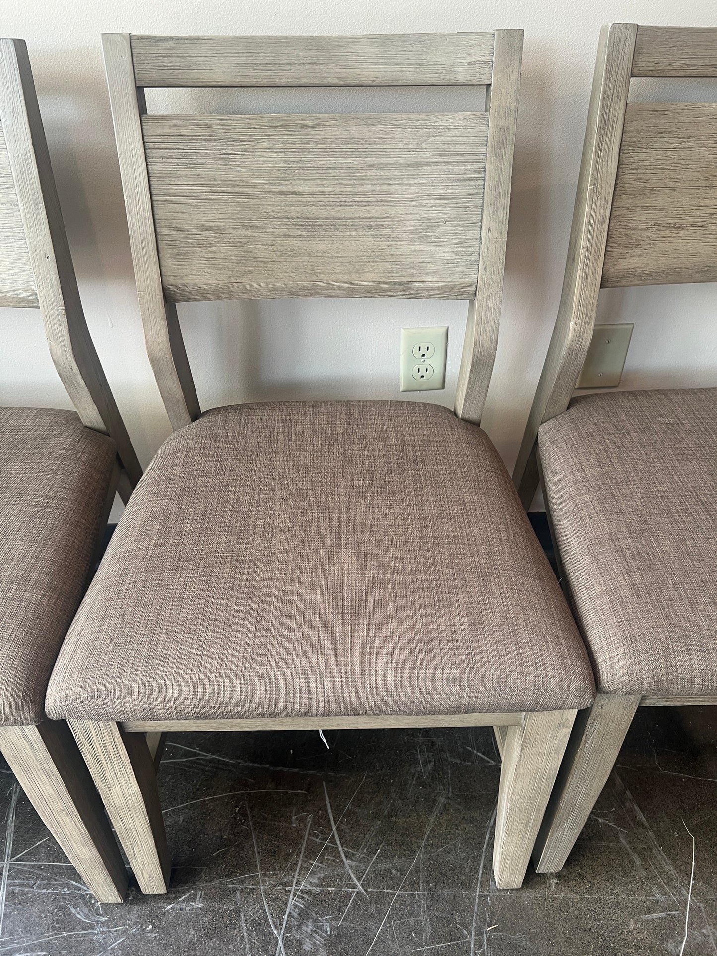 Crescent Furniture Co Set of Four Dining Chairs, Beachwood with Gray Cloth Seat